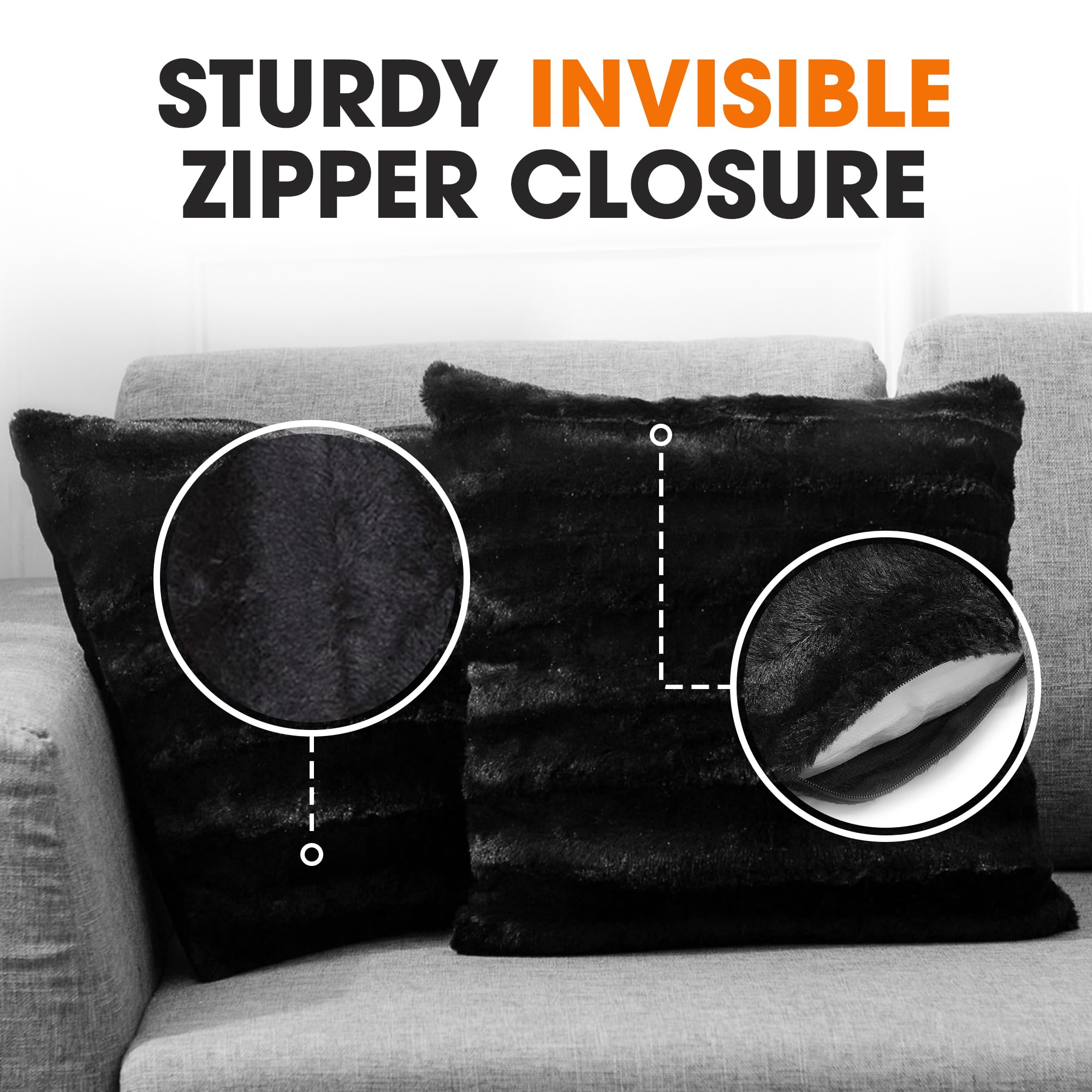 Cheer Collection Faux Fur Throw Pillows Set of 2 - 24x24 Inch Soft Decorative Couch & Bed Pillows, Black Accent Pillows for Living Room & Bedroom Aesthetic - Perfect for Cozy Home Decor, Sofa Styling & Seasonal Accents