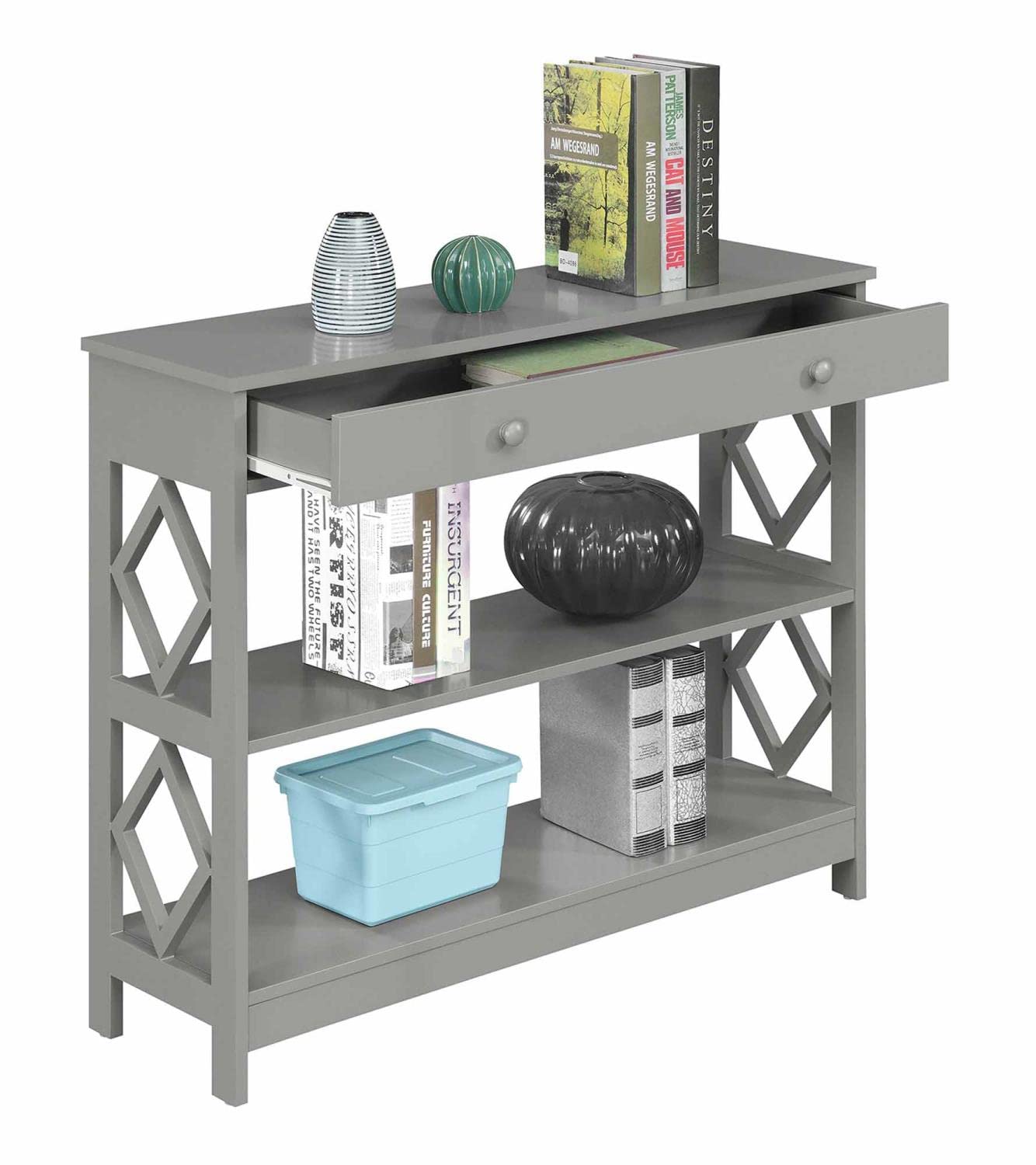 Diamond 1-Drawer Console Table in Gray by Convenience Concepts - Perfect for Entryway, Living Room & Hallway Decor