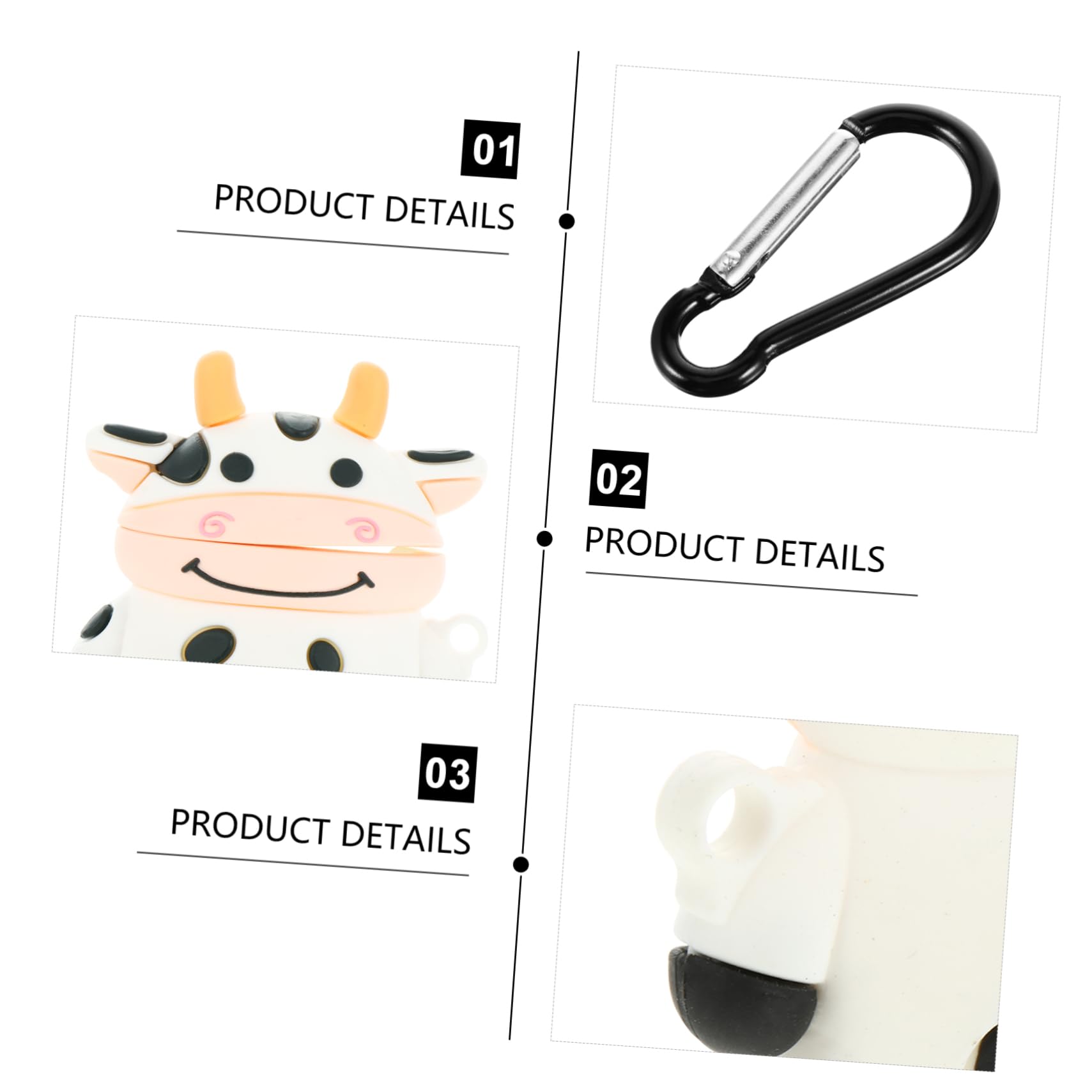 3-Pack Silicone Cow Headphone Case - Cute Earbud Travel Storage Cover with Keychain for AirPods, Wireless Earbuds - Perfect for School, Travel & Daily Use
