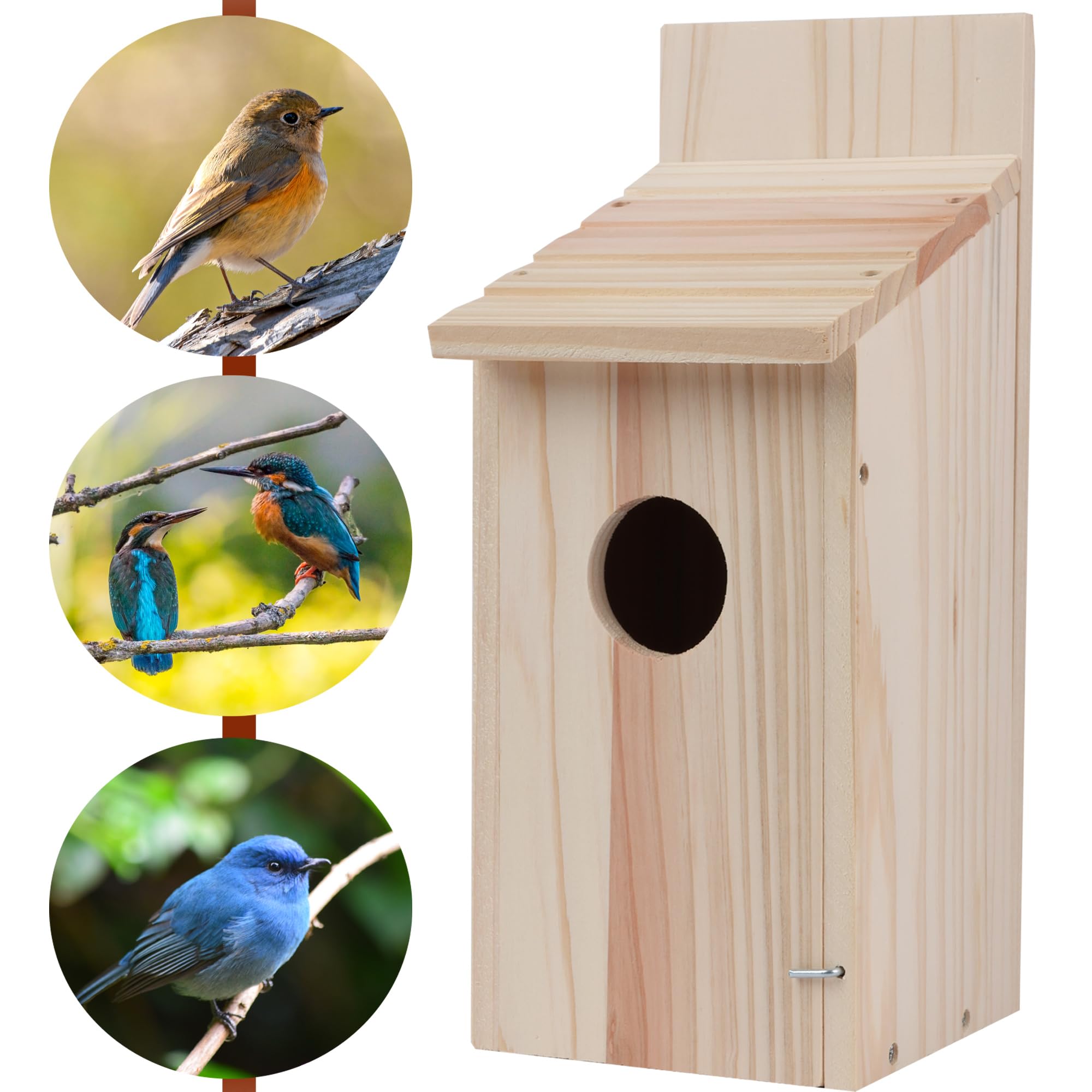 Premium Cedar Bluebird House - Natural Wooden Birdhouse for Outdoor Use, Finch & Wren Nesting Box, DIY Hummingbird Shelter (1 Pack) - Perfect for Backyard Birdwatching & Garden Decoration