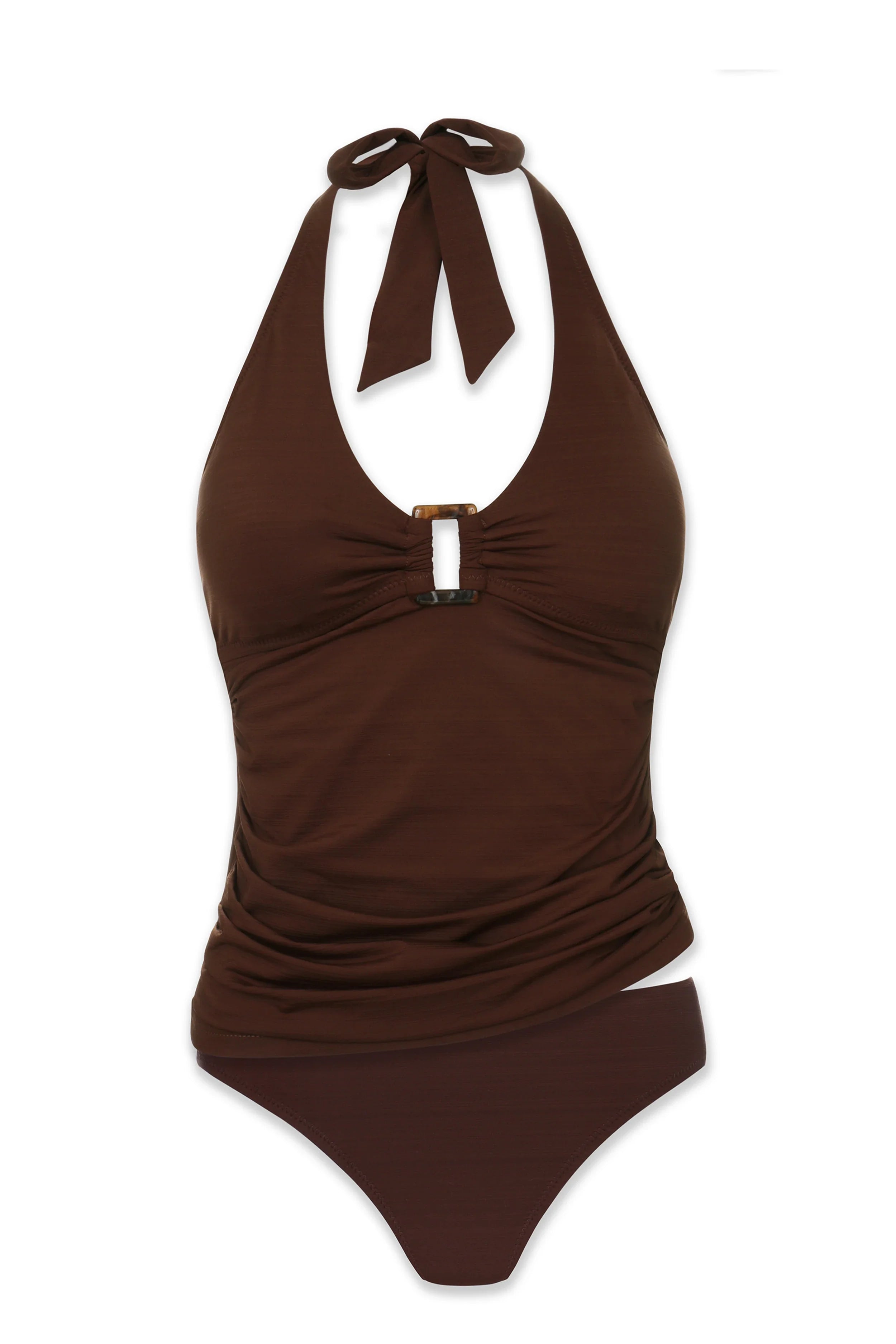 Mara Tortoise Print Tankini Swimsuit - Textured Chocolate Brown Bikini Set for Women | Beach, Pool, Vacation, Summer Outfits