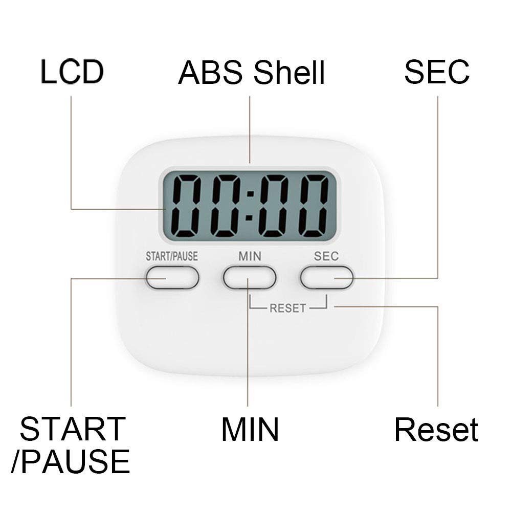 INRIGOROUS Digital Kitchen Timer with Magnetic Back, Loud Alarm & Big Display - Countdown Stopwatch for Cooking, Baking, Shower, Classroom, Kids & Teachers (White) - Perfect for Meal Prep, Gym Workouts & Time Management