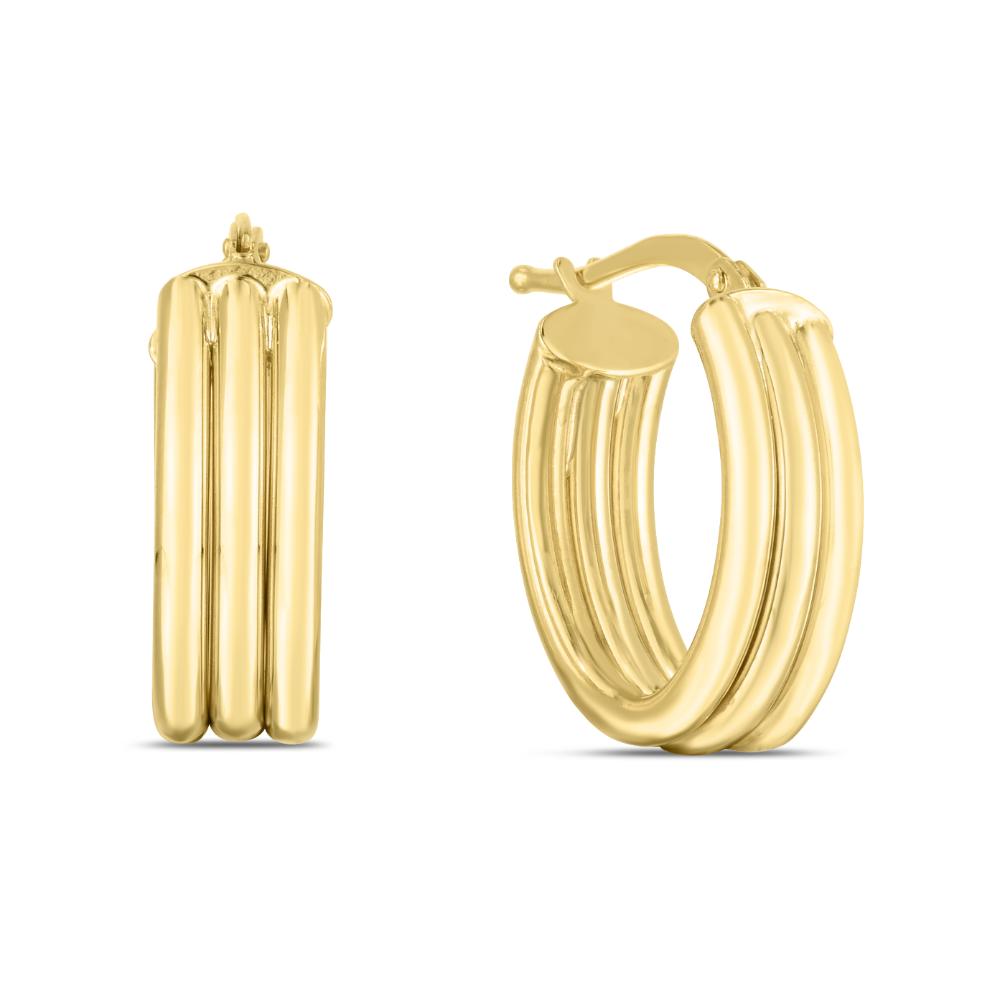 14K Gold 17mm Triple Row Oval Hoop Earrings for Women - Elegant Dainty Everyday Jewelry for Work, Party & Special Occasions