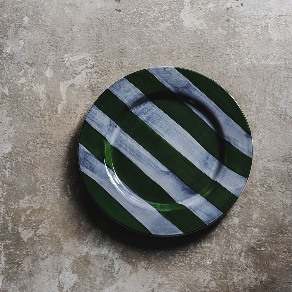 Hand Painted Ceramic Plate with Striped Design - Elegant Dinnerware for Home Decor, Gift Giving & Special Occasions