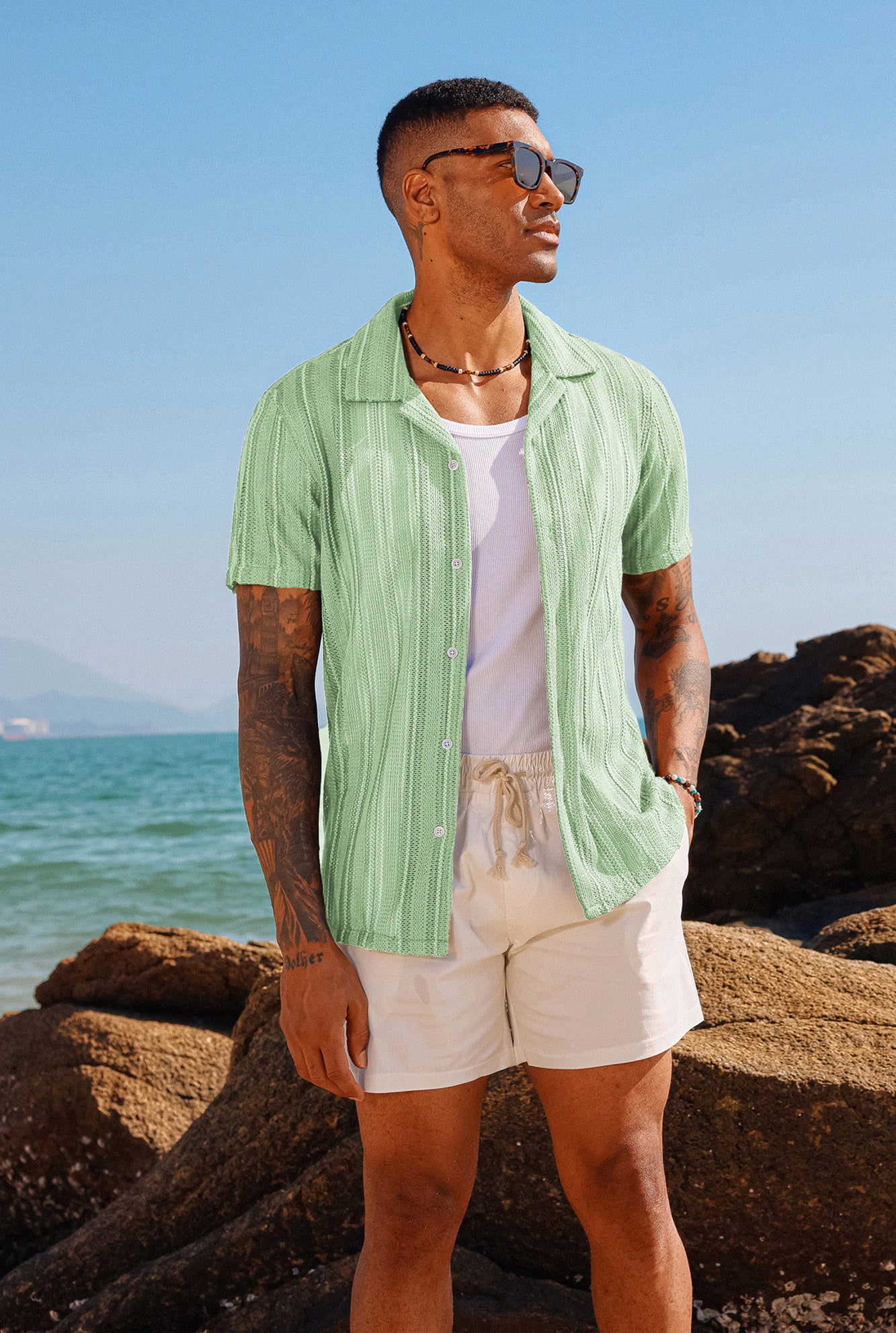 Men's Casual Button Down Cardigan Shirts - Cuban Collar Summer Beach Shirts for Outdoor Activities & Vacation Wear