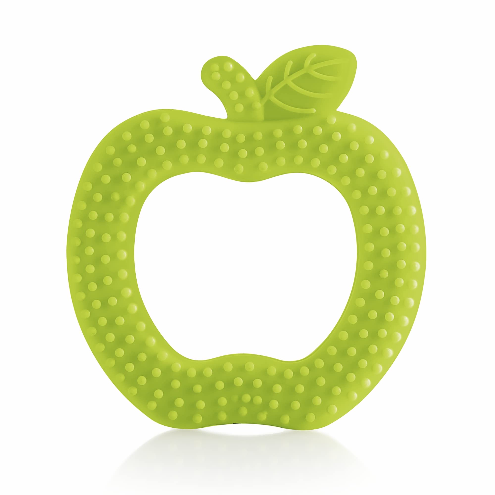 BeeBaby Apple-Shaped Soft Silicone Teether for Babies 3-6 Months | BPA-Free Teething Toy with Textured Surface for Gum Relief | Includes Carrying Case | 100% Food Grade Safe (Green Apple) - Perfect for On-the-Go Soothing & Early Dental Care