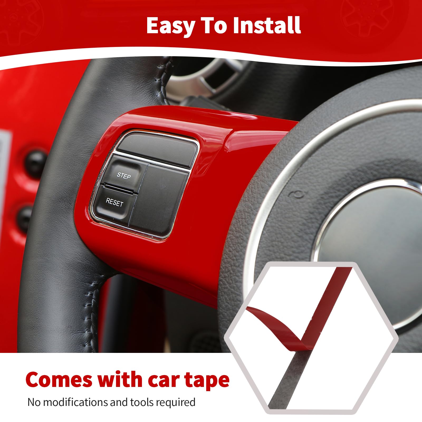 Red Steering Wheel Trim Bezel for Jeep Wrangler JK 2011-2017, Patriot Compass 2011-2016, Grand Cherokee 2011-2013 - Interior Accessories (3pcs) - Enhance Your Jeep's Style for Off-Road Adventures & Daily Driving