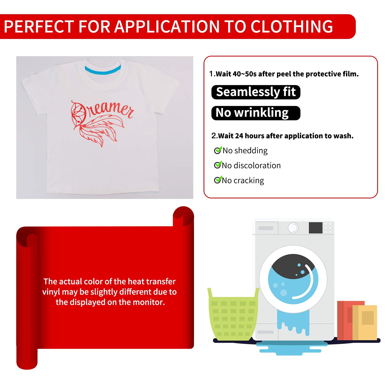 HTVRONT Premium Red Heat Transfer Vinyl Roll - 12