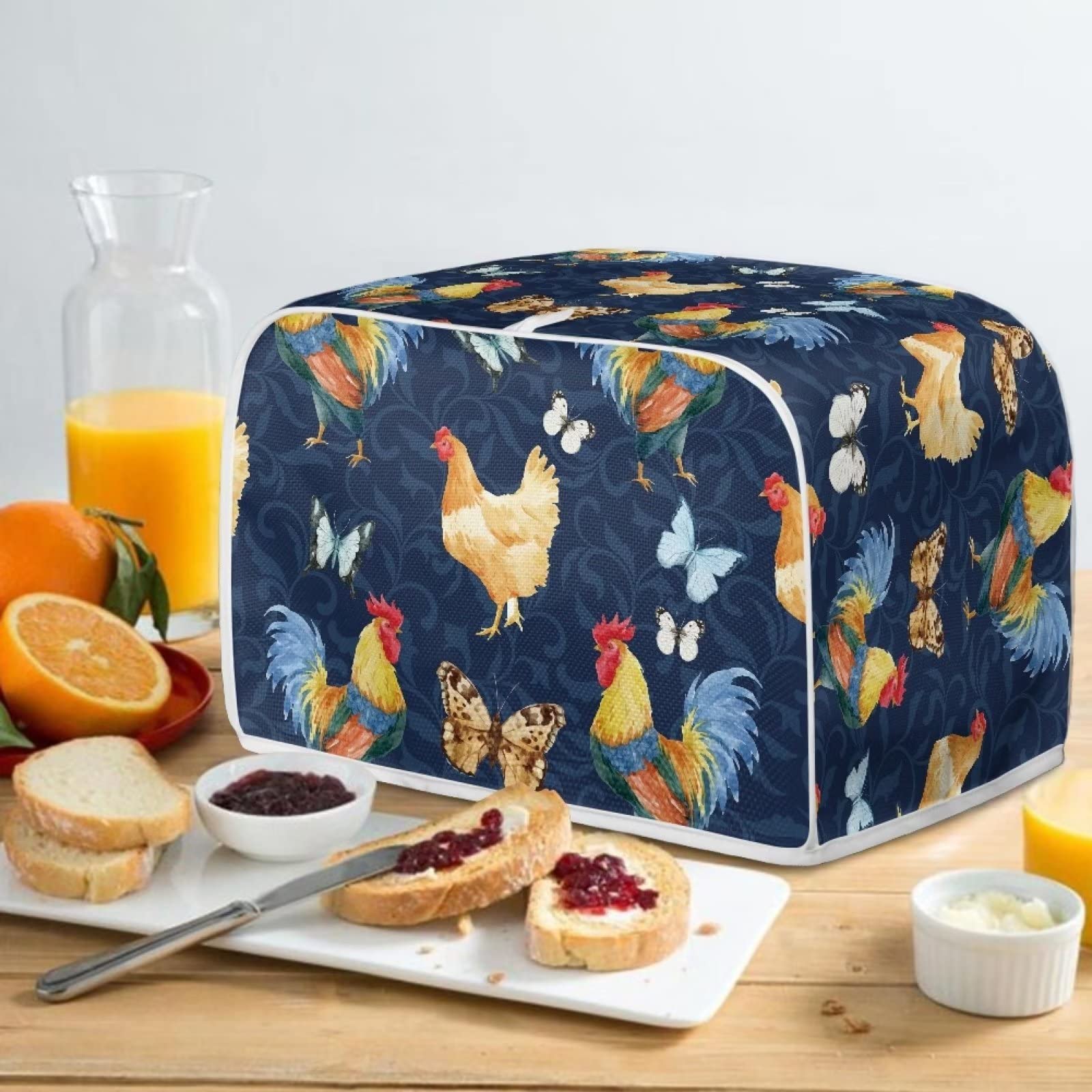 Chicken Print 4-Slice Toaster Cover - Butterfly Rooster Design Bread Maker Protector | Dustproof & Fingerprint Resistant Kitchen Appliance Cover | Machine Washable | Perfect for Toasters, Bread Machines & Small Kitchen Appliances