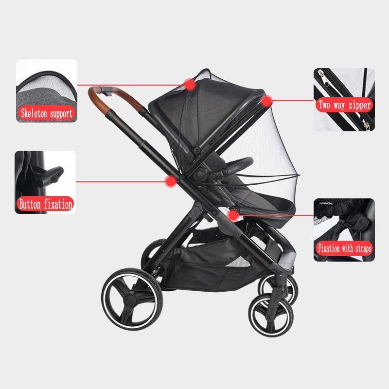 Universal Baby Stroller Mosquito Net - Breathable Infant Stroller Canopy Cover with Fine Mesh Netting for Newborn & Toddler Pushchairs (White) - Perfect for Outdoor Walks, Park Visits & Summer Protection