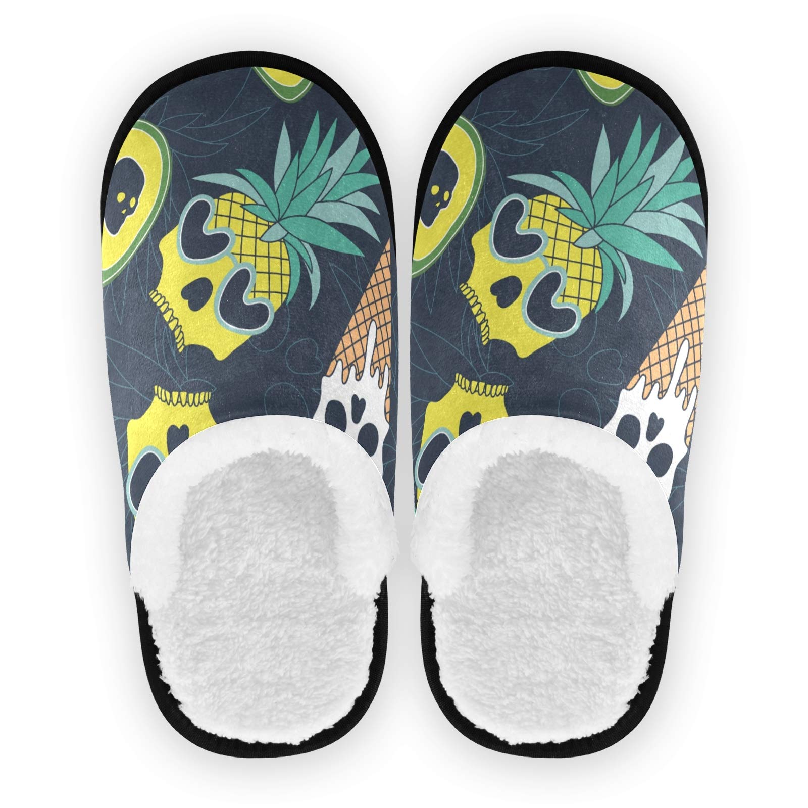 **Bolaz Non-Slip House Slippers for Women & Men - Skull, Pineapple, Ice Cream & Avocado Designs - Warm Indoor Spa Slippers for Home, Travel, Hotel & Relaxation**