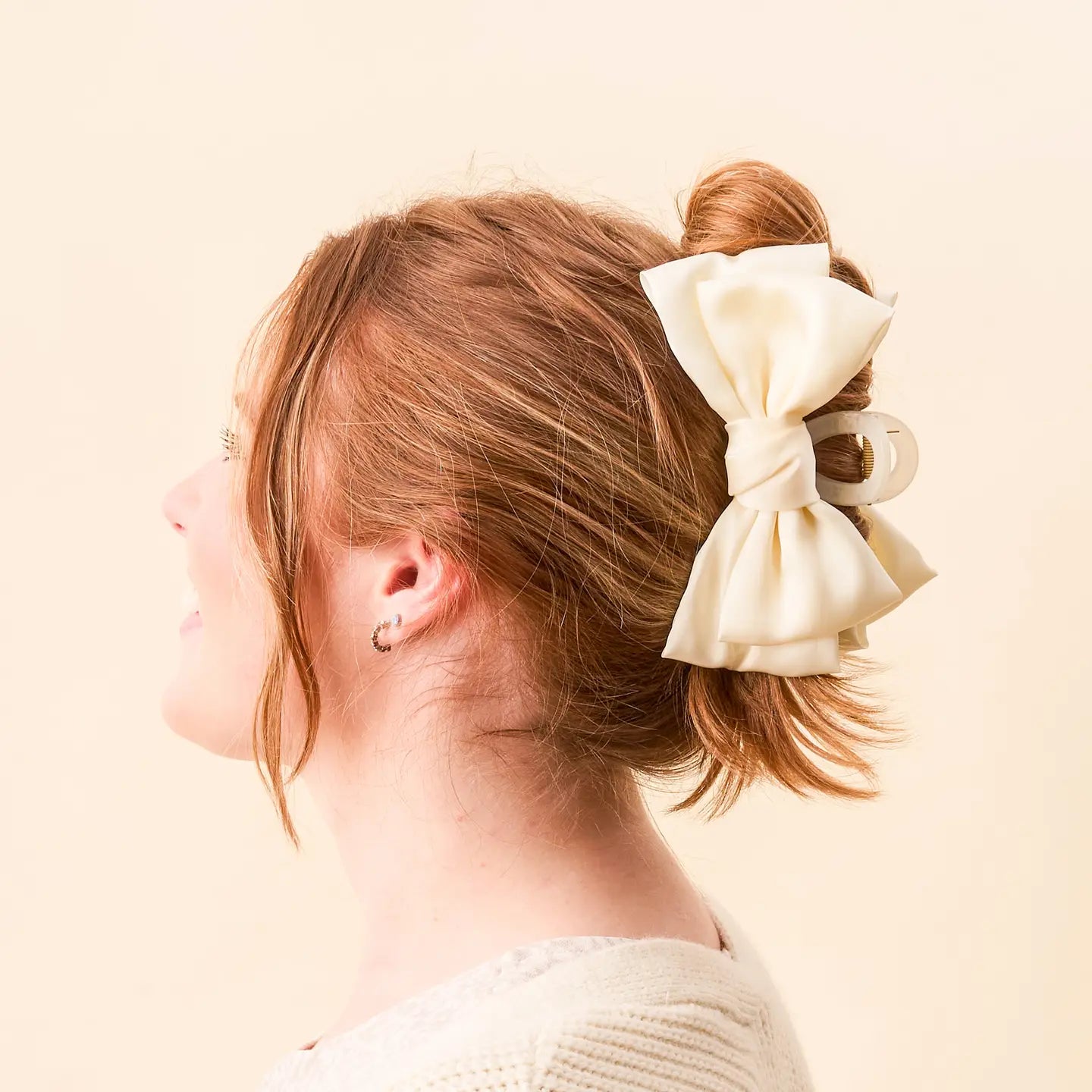 Ivory Satin Hair Bow Clip - Elegant Bridal Hair Accessory for Weddings, Prom & Special Occasions