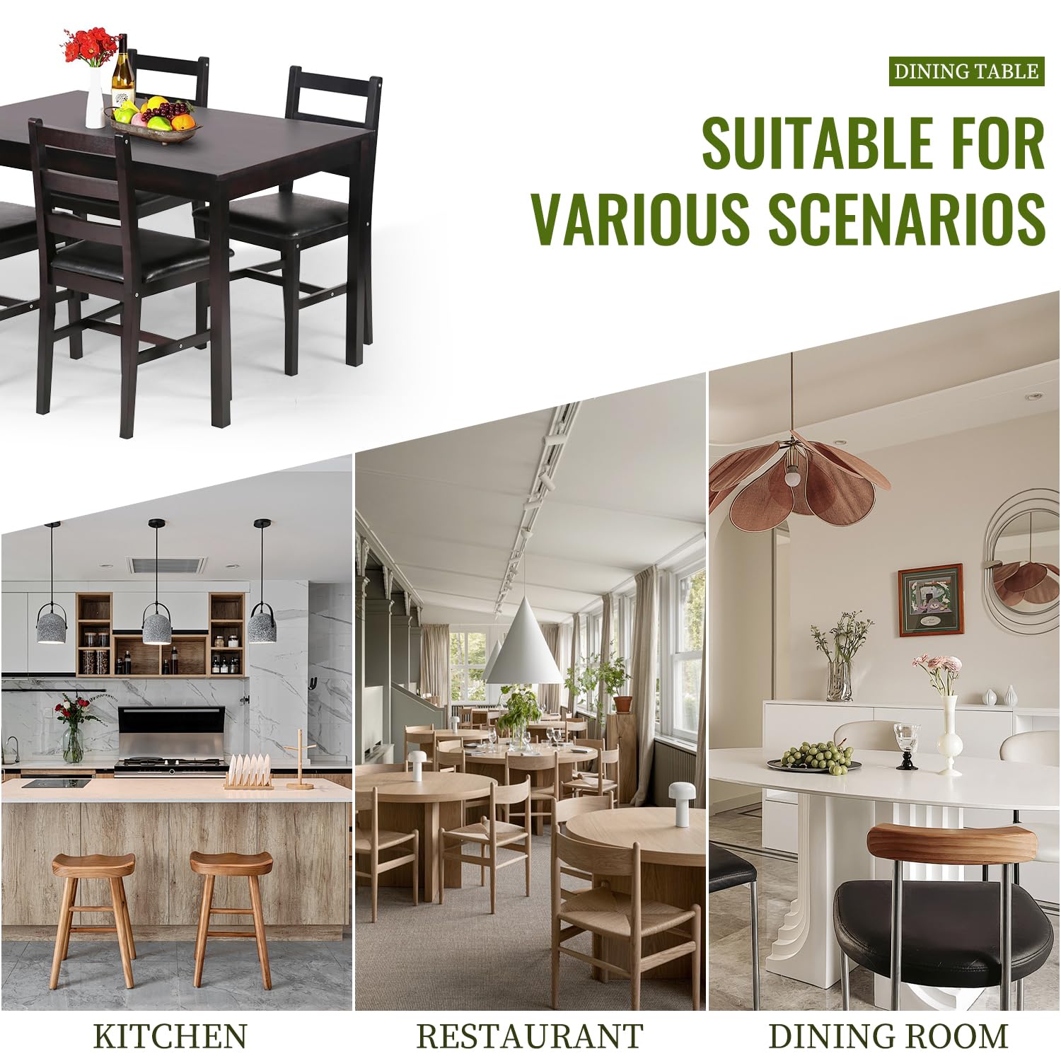 FDW 4-Piece Wooden Dining Table Set - Elegant Dark Brown Kitchen Table and Chairs for Small Spaces | Perfect for Breakfast Nooks, Apartment Dining & Cozy Family Meals