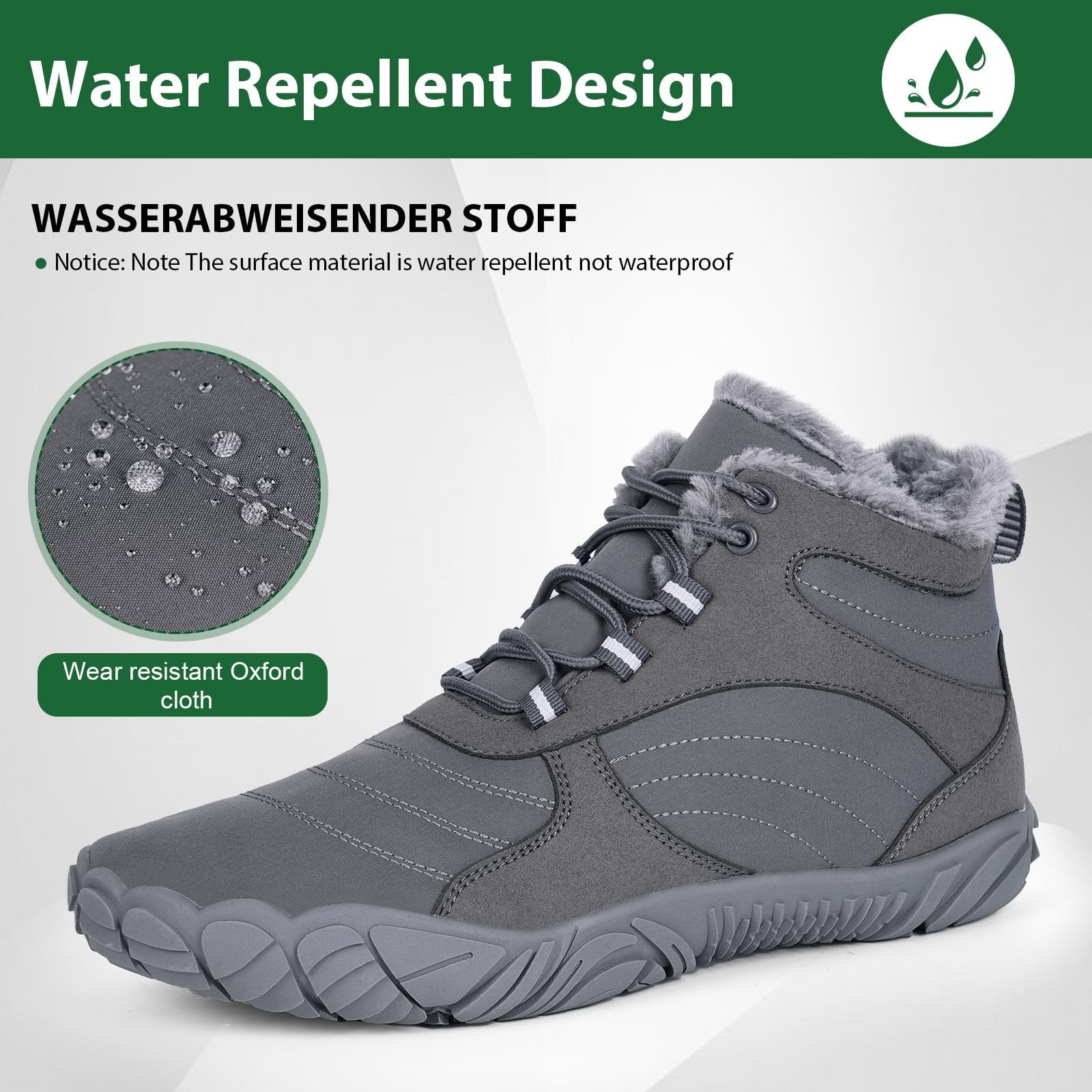 Winter Barefoot Shoes for Women & Men - Waterproof Minimalist Snow Boots with Wide Toe Box & Non-Slip Sole - Suede Slouchy Boots for Running, Walking & Outdoor Activities - Perfect for Hiking, Snow Trekking & Cold Weather Adventures