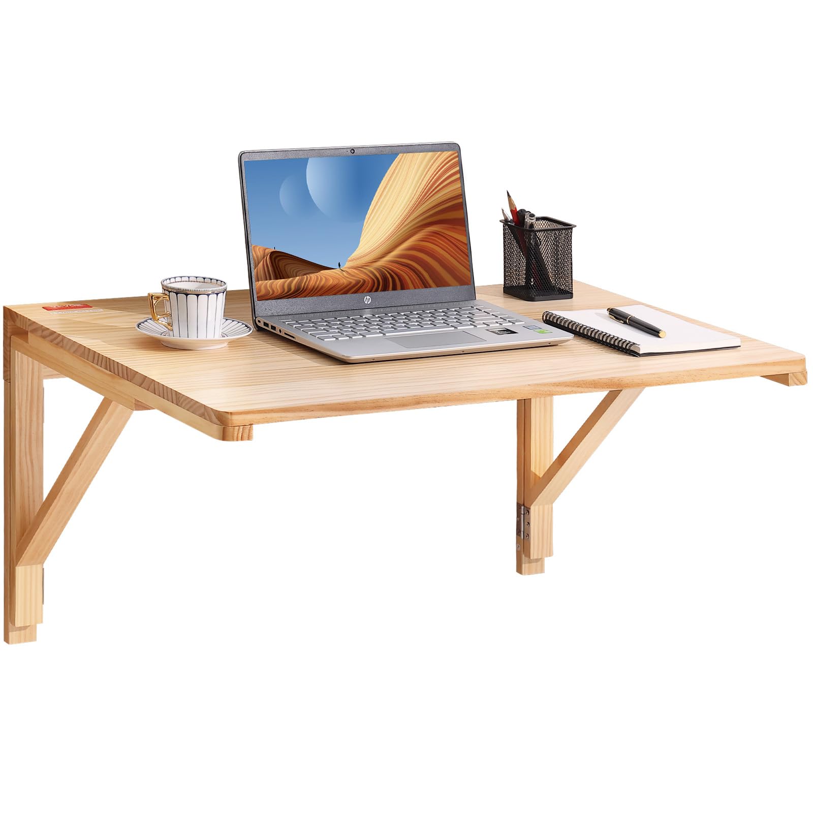 VEVOR Wall Mounted Folding Table - Solid Wood Drop Leaf Floating Desk for Small Spaces (31.5