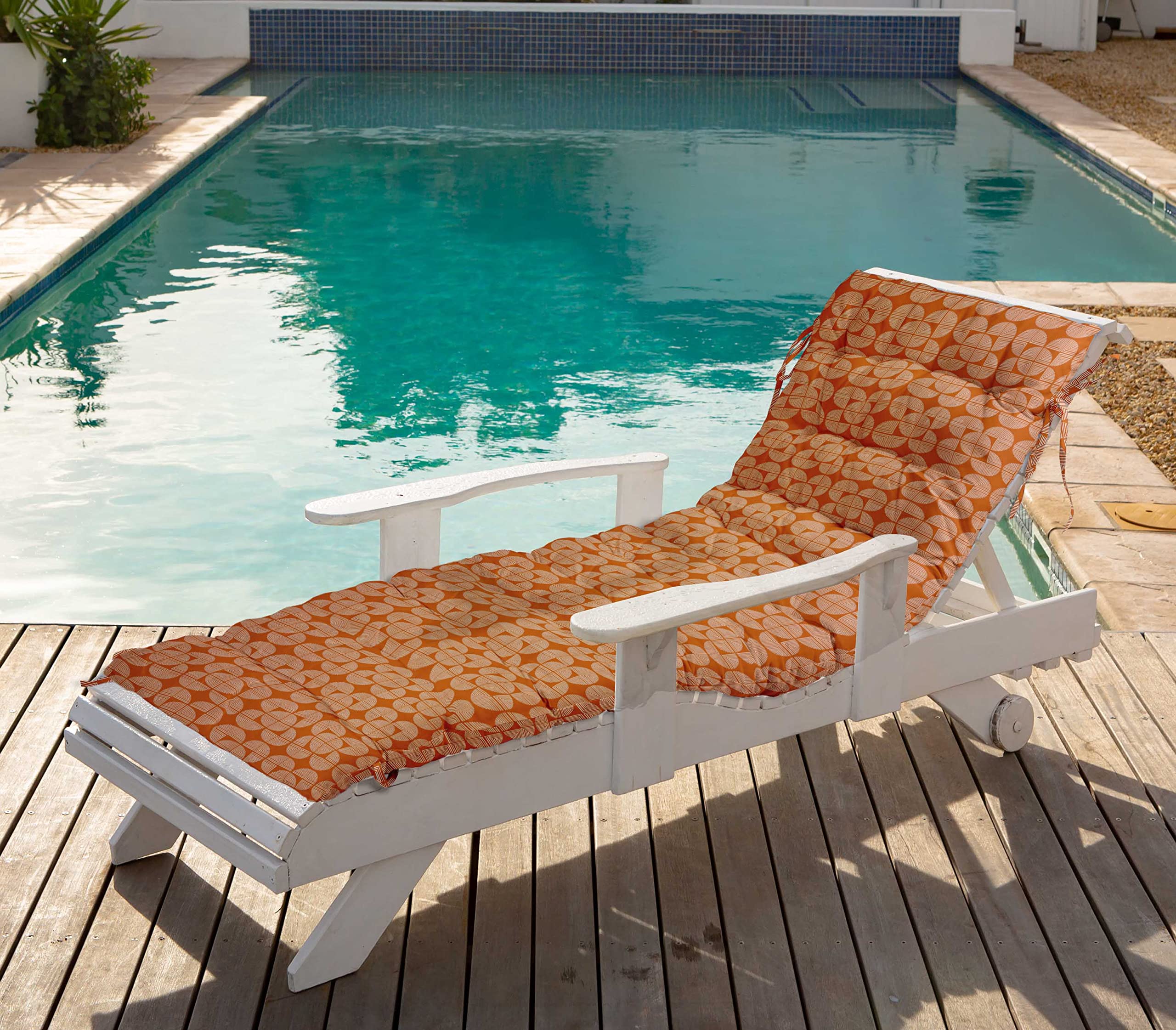 Quilted Thick Padded Seat Cushion for Rocking Chair, Sofa & Recliner - 74 x 23 Inches Orange with Secure Ties - Perfect for Outdoor Garden, Terrace & Bench Use