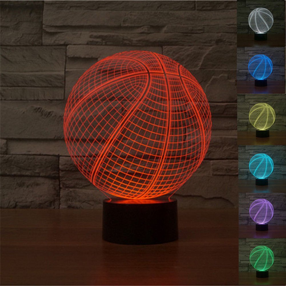 3D LED Optical Illusion Night Light - 7 Color Changing Touch Control Table Lamp with Bulbing Effect, Perfect Home Desk Decor & Christmas Birthday Gift (Basketball Design) - Ideal for Bedroom, Living Room, and Office Lighting