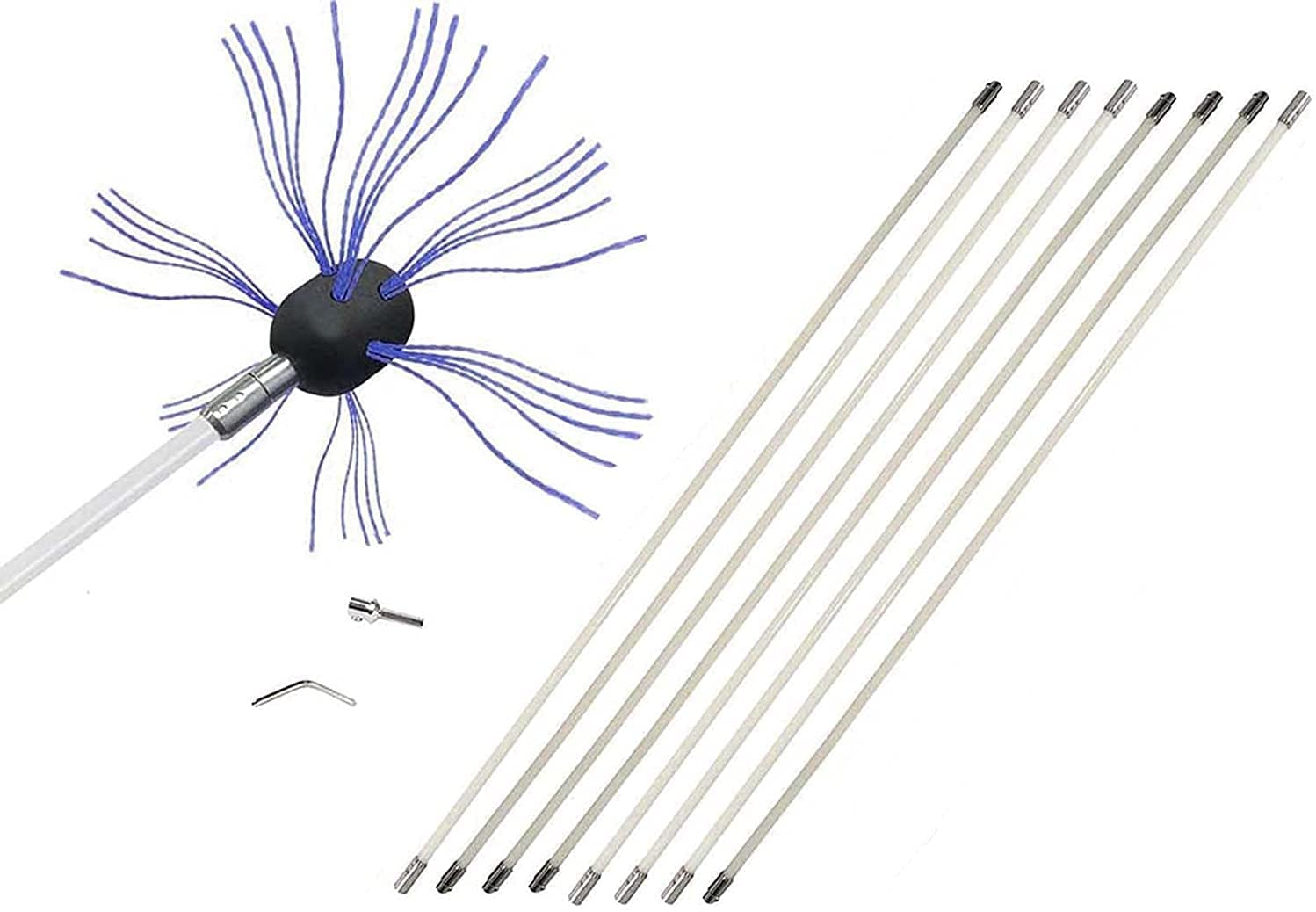 QDY Rotary Chimney Cleaning Brush Kit - Fireplace Flue Sweep Cleaner with Flexible 6/8/10/12 Rods & Drill Attachment - 8m Professional Chimney Brush System for Wood Stove & Fireplace Maintenance