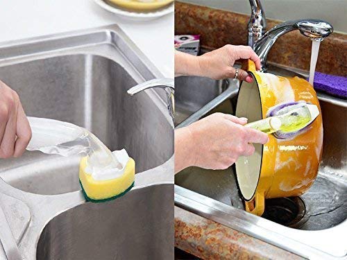 Wishbone Sink Dish Soap Dispensing Scrub Brush - Kitchen Cleaning Wand for Oil Stains & Grease | Perfect for Pots, Pans & Dishes