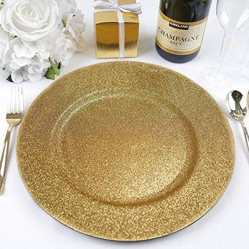Tiger Chef Gold Charger Plates - 12-Pack Elegant Glitter Wedding Plate Chargers for Formal Dinners & Special Events - Perfect for Weddings, Anniversaries, and Holiday Celebrations