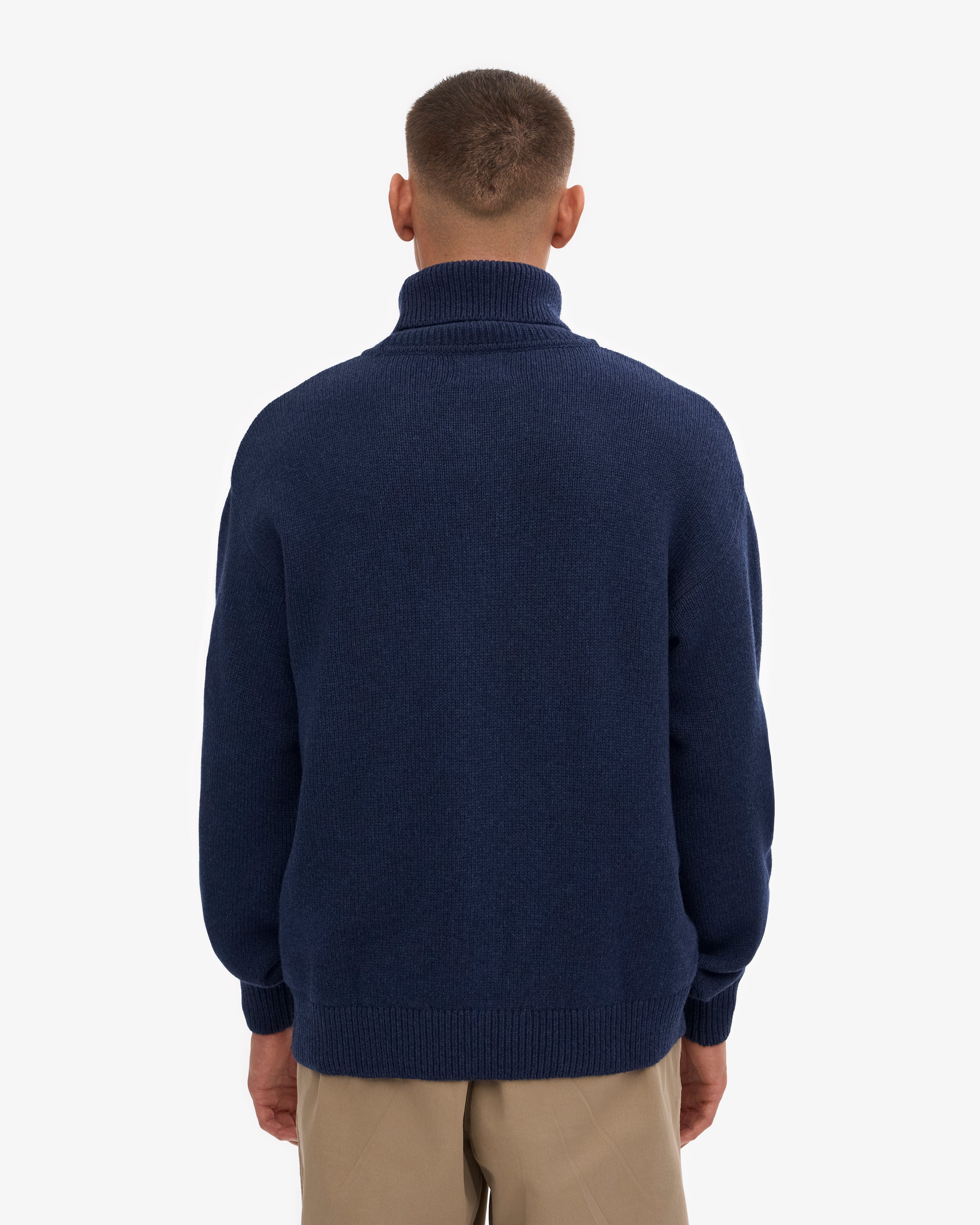 Premium Merino Wool Turtleneck Sweater for Women - Soft Warm Winter Pullover in Navy Blue - Perfect for Office, Travel & Cold Weather Outfits