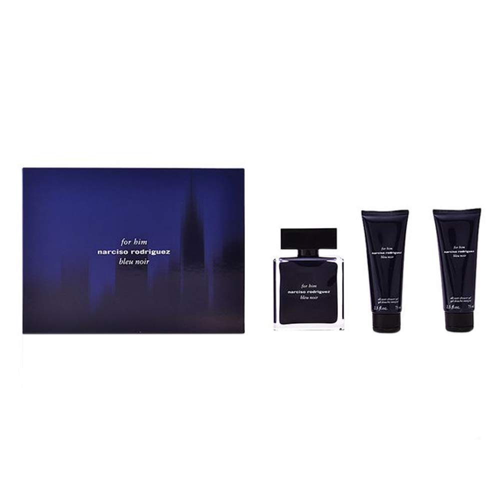 Narciso Rodriguez Bleu Noir for Men 3 Piece Gift Set - Eau de Parfum, Body Wash & After Shave Balm | Premium Cologne Set for Date Night & Special Occasions