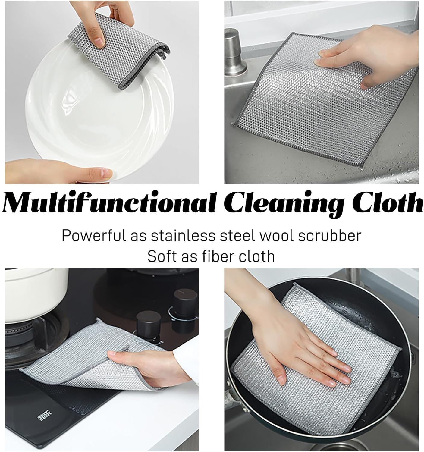 JAPP 5-Pack Non-Scratch Wire Dishcloths & Gap Cleaning Brushes - Reusable Multi-Purpose Scrub Pads for Wet/Dry Cleaning - Easy Rinse Kitchen Scouring Pads for Sinks, Pots, Pans & Stovetops - Perfect for Tough Grease, Stains and Hard-to-Reach Areas