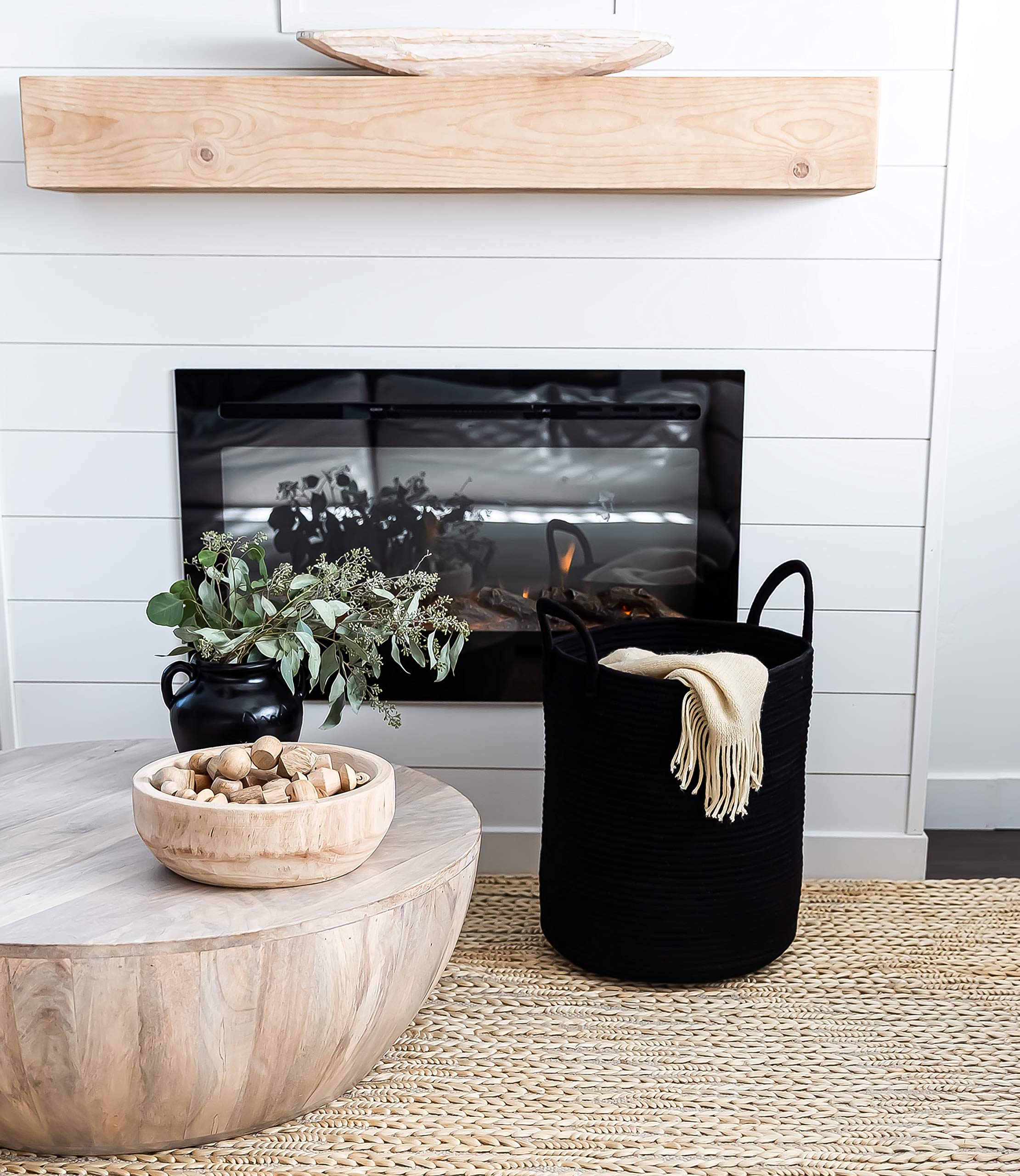 OrganiHaus Large Tall Black Rope Basket & Wide Rope Basket Set - Natural Fiber Storage for Home Organization - Perfect for Living Room, Bedroom, or Nursery Decor