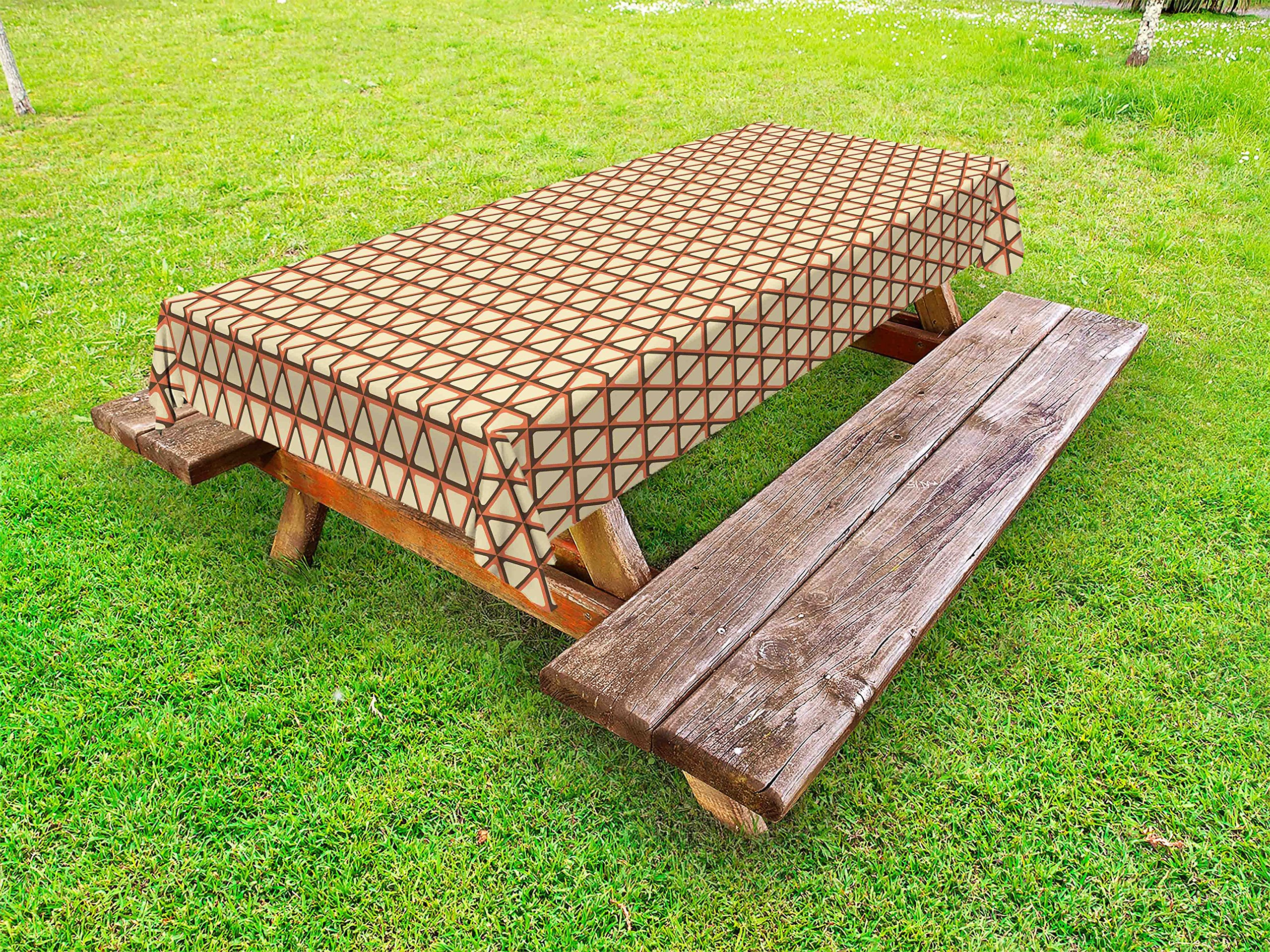 Ambesonne Geometric Outdoor Tablecloth - Washable Picnic Table Cover with Grid Triangles, Rhombus & Hexagon Design in Retro Colors, 58