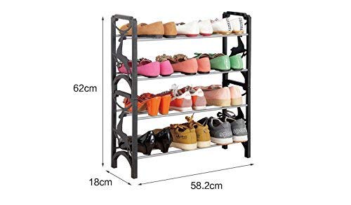 4-Tier Stackable Shoe Organizer - Expandable Plastic Shoe Rack for Boots & Shoes - Space Saving Storage Shelf for Entryway, Closet, Balcony & Corner (Black)