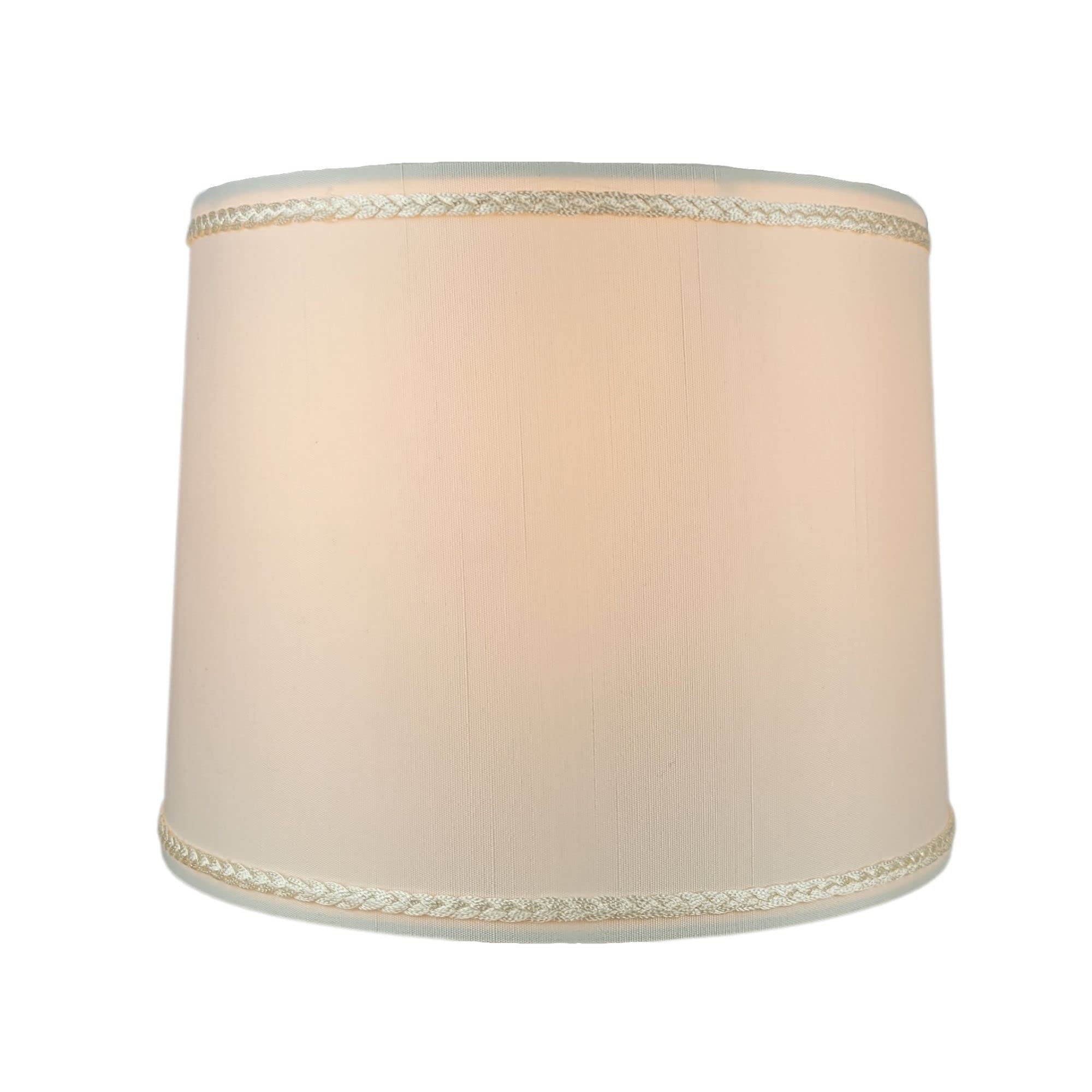 Royal Designs Small Drum Lamp Shade with Trim - 2 Pack White Fabric Shade (8