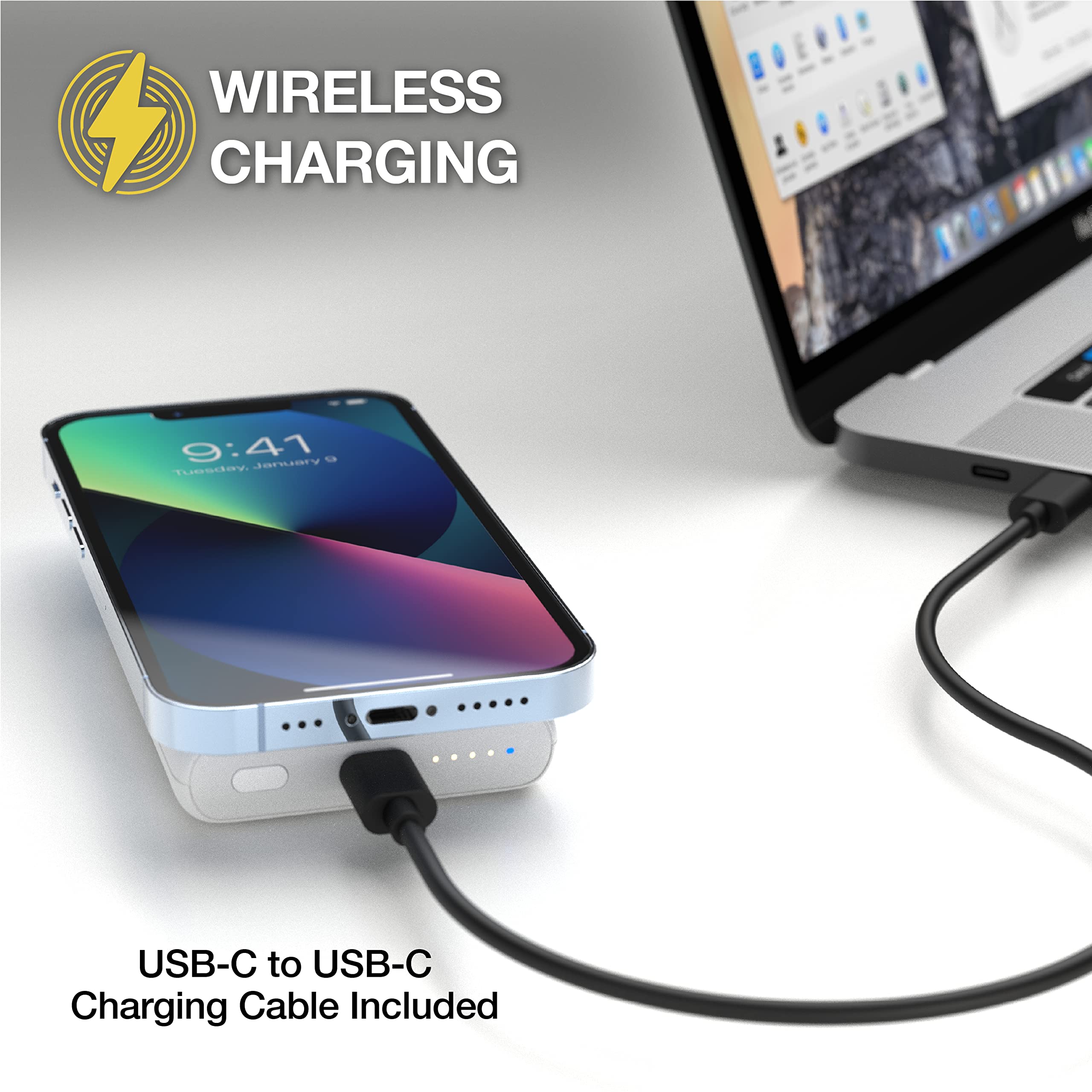 Scosche PBQ5MSWT 5000mAh Fast Wireless Charging Power Bank with USB-C Port | Magsafe & USB-C Compatible Portable Charger | Perfect for Travel, Work & Outdoor Activities - White