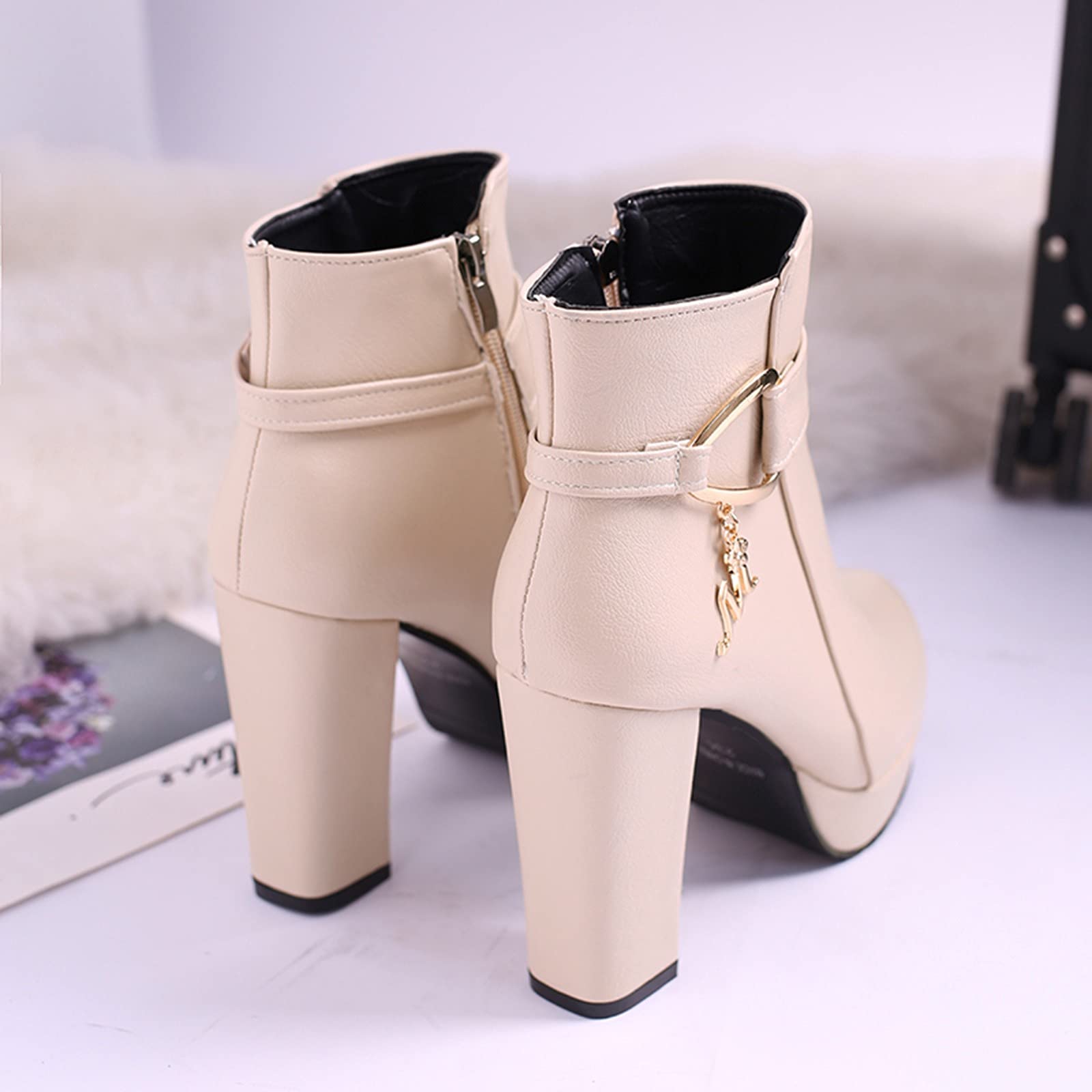 Women's Retro Chunky Heel Walking Boots Size 5 - Breathable Zipper Short Boots with Wide Width - Perfect for Casual Outings and Daily Wear