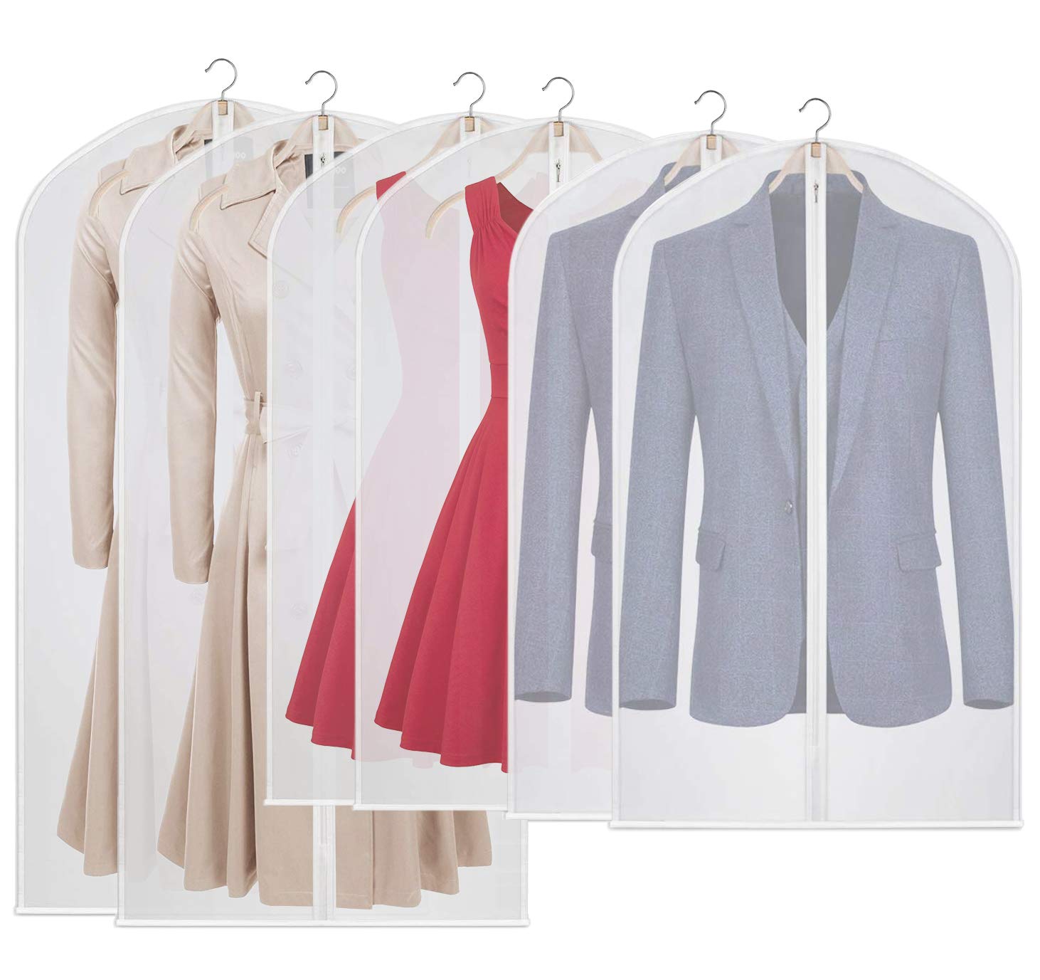 Ruibo 6 Pack Clear Hanging Garment Bags for Closet Storage & Travel - Heavy Duty Full Zipper Dress & Suit Covers - Perfect for Wardrobe Organization, Seasonal Clothing Protection, and Suitcase Packing