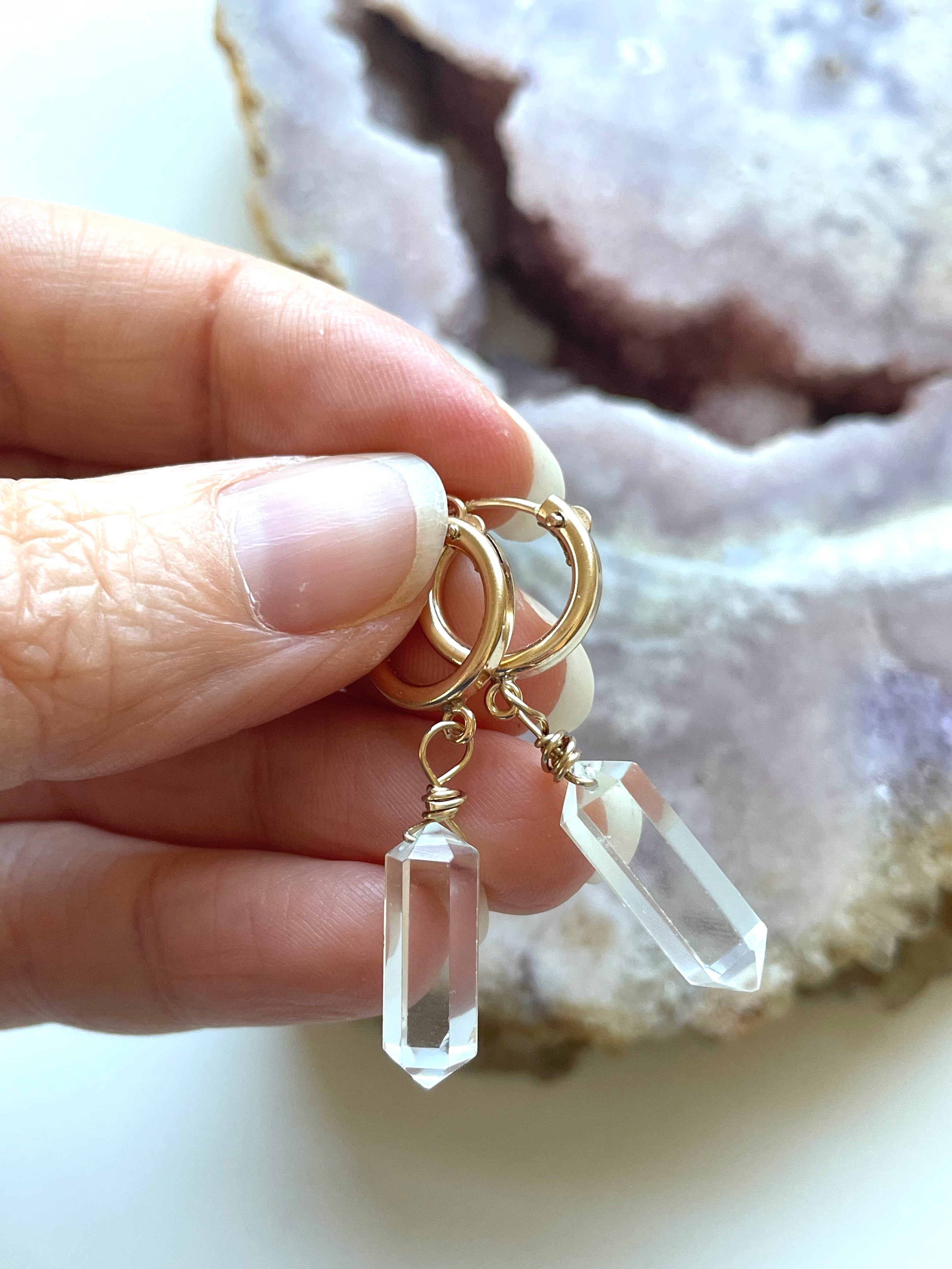 14K Gold Filled Tiny Crystal Clear Quartz Huggie Earrings - Dainty Everyday Hoop Earrings for Women, Perfect for Work, Date Night & Special Occasions