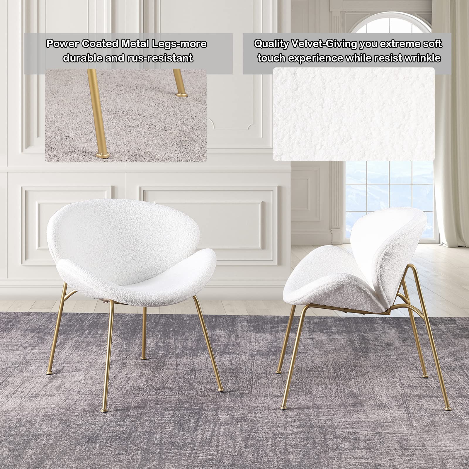 2 Pack Velvet Dining Chairs with Golden Legs - Modern Side Chairs, Curved Back Vanity Chair & Comfortable Reading Chair for Bedroom, Living Room, Kitchen - Perfect for Dining, Lounging & Home Decor