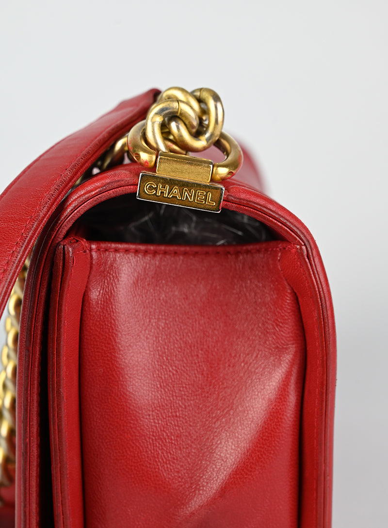 Chanel Boy Bag in Genuine Red Leather - Luxury Handbag for Women, Perfect for Parties, Dates & Special Occasions