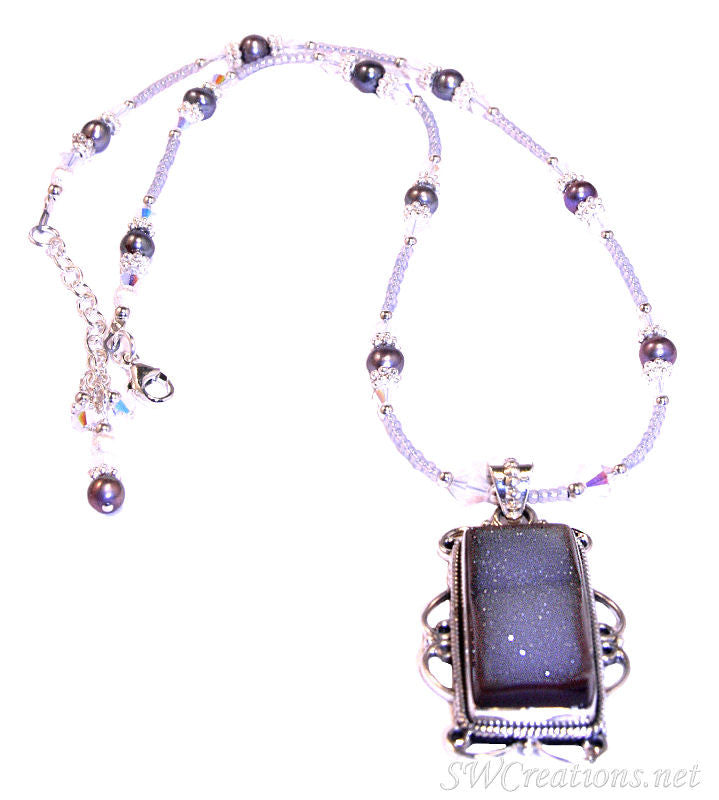 Periwinkle Blue Crystal Pearl Drusy Necklace for Women - Elegant Layered Pendant Jewelry - Perfect for Weddings, Parties & Special Occasions