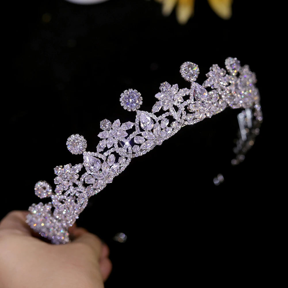 2024 Diadem White Crystal Zircon Bridal Tiara - Elegant CZ Headpiece for Weddings, Prom & Special Occasions