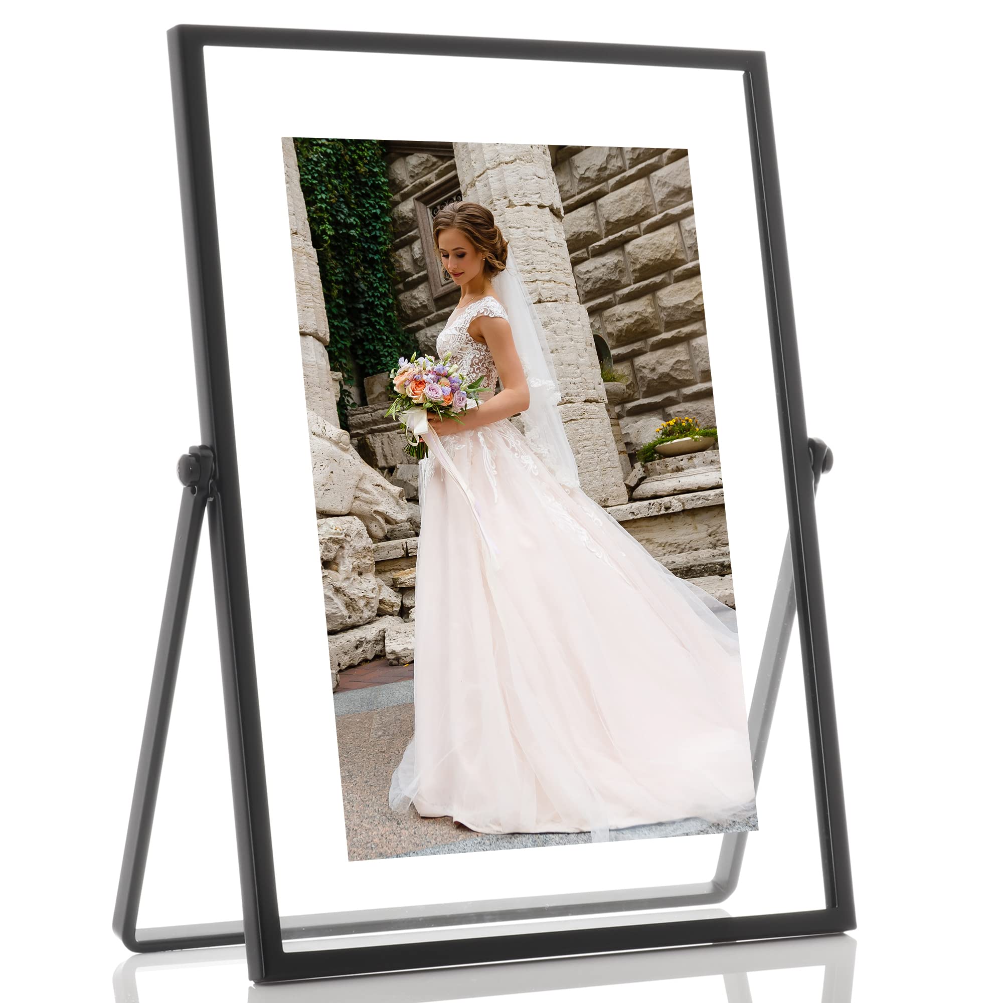 Lawrence Frames Metal Easel Float Picture Frame 4x6 Inch - Black Display Stand for Tabletop Photos, Artwork, and Graduation Pictures - Perfect for Home, Office, and Gallery Decor