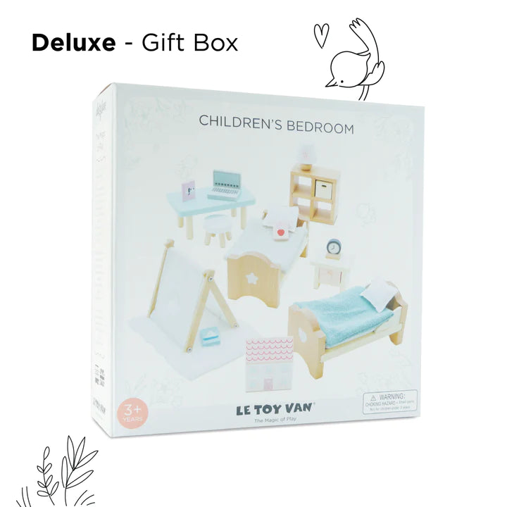 Wooden Dollhouse for Kids - Miniature Bedroom Furniture Set - Perfect for Pretend Play & Room Decor
