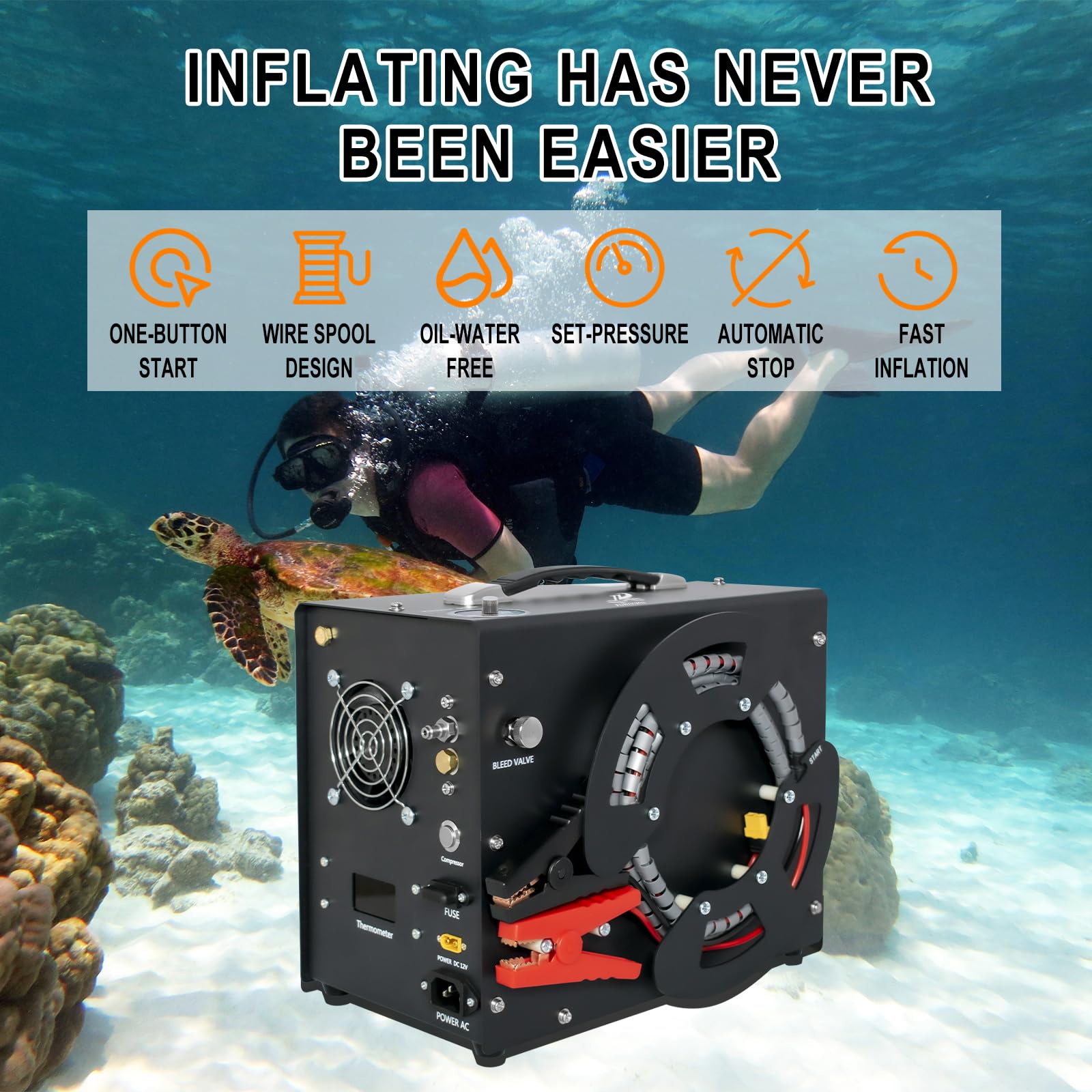 Portable PCP Air Compressor 4500PSI/30MPA - High Pressure Paintball & Scuba Tank Compressor with Auto-Stop, Vertical Design & Wire Spool - 110V (TXES062) - Perfect for Paintball, Scuba Diving & HPA Pump Filling Stations