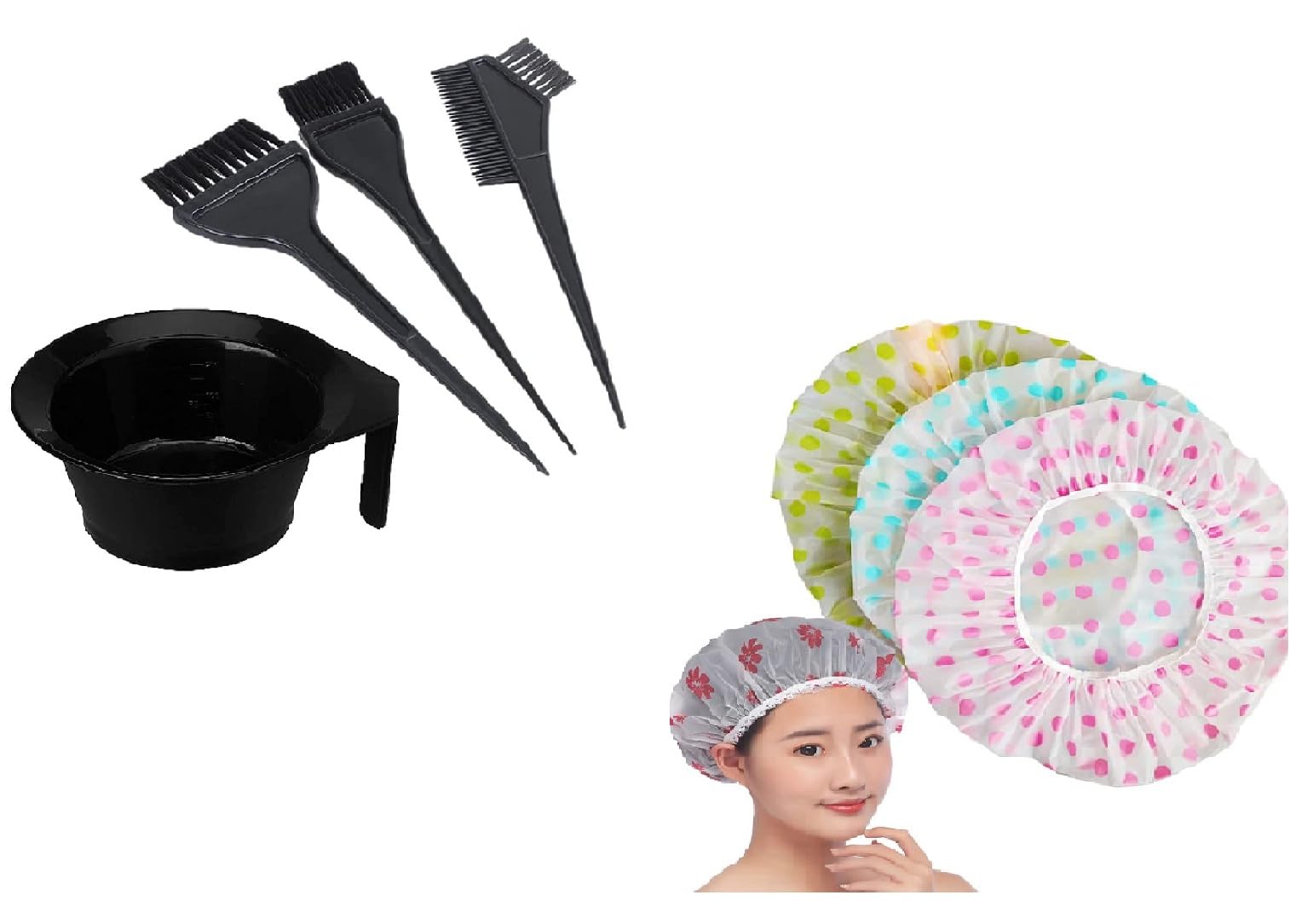 SIOPAWORLD Reusable Waterproof Shower Cap for Women & Men - Hair Dye Mixing Bowl & Brush Set - Salon Quality Hair Coloring Kit with Lace Elastic Band - 7pc Beauty Hair Spa Accessories for Bathing, Showering & Home Hair Care