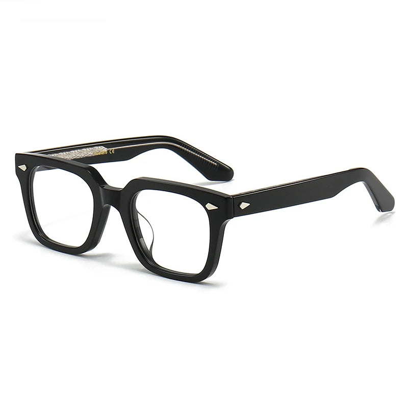 Stylish Black Unisex Square Acetate Eyeglasses with Full Rim - Trendy Thick Frame for Men & Women - Perfect for Reading, Work, and Fashion Accessories (Model 914023)