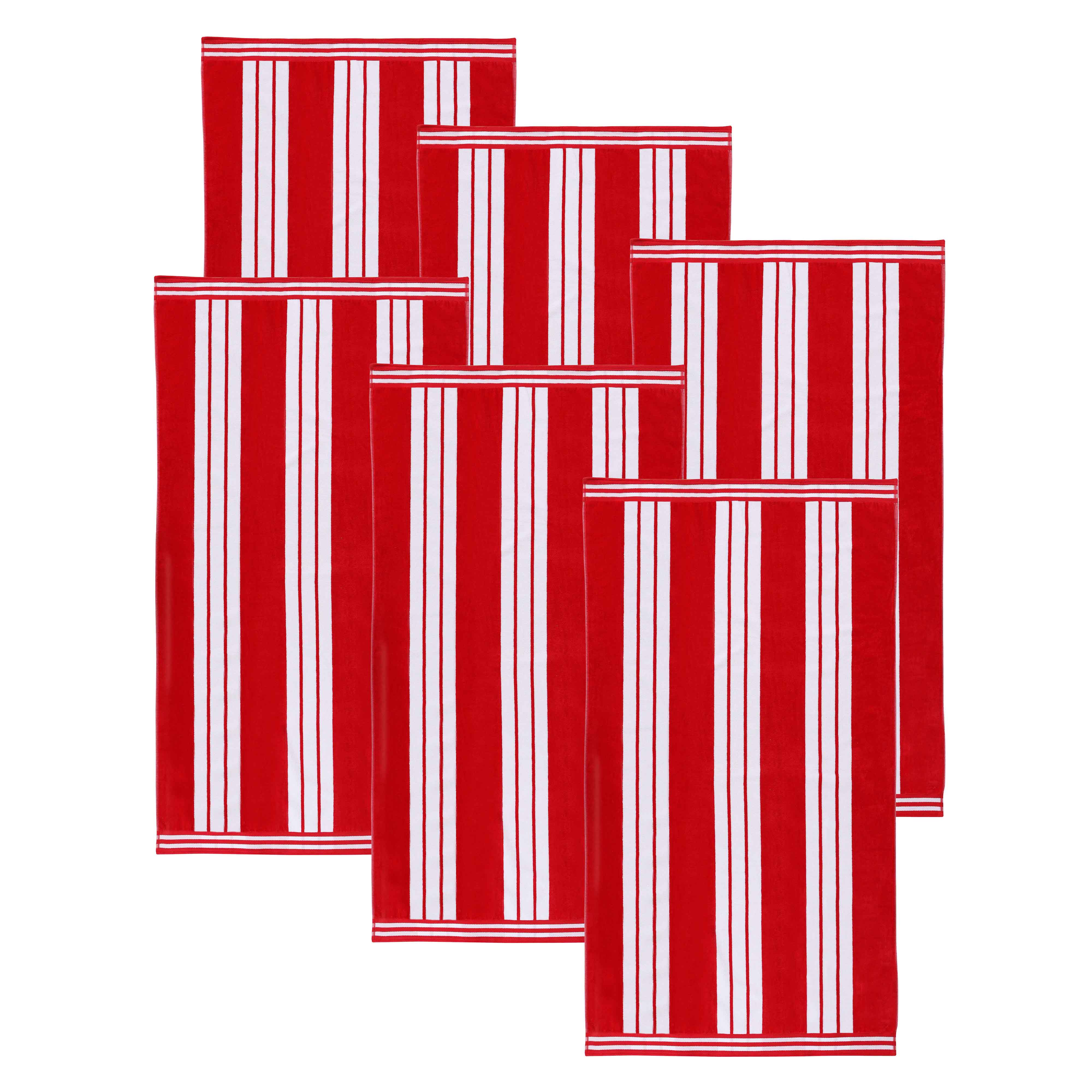 Premium Oversized Cabana Striped Cotton Beach Towel Set - 2, 4, or 6 Pack - Soft Quick-Dry Bath Towels for Pool, Beach, Vacation & Spa Days
