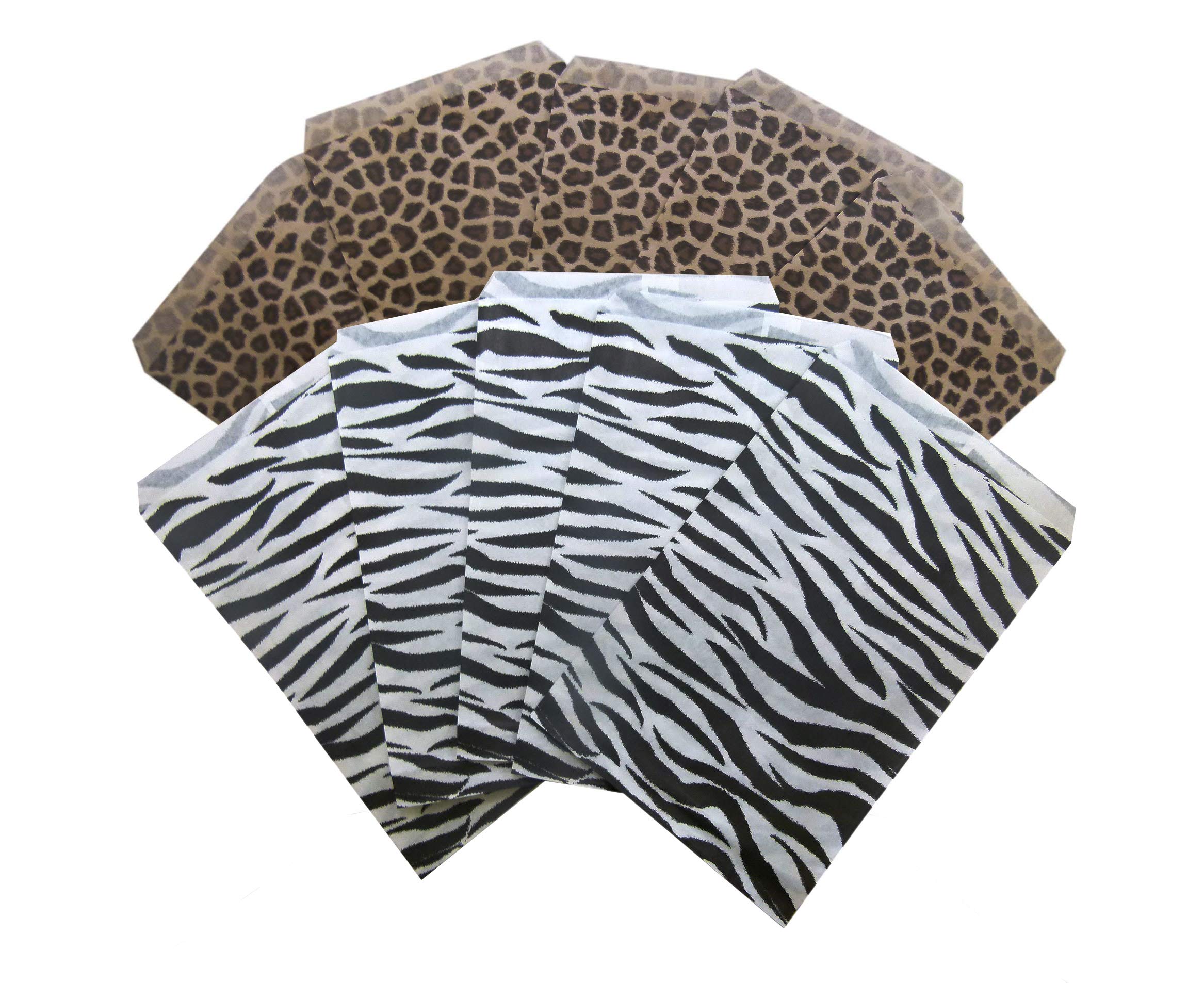 20-Pack 8.5x11 Inch Leopard & Zebra Print Decorative Flat Paper Gift Bags for Parties, Cookies, Treats & Gifts - Perfect for Birthday Celebrations, Baby Showers & Holiday Gifting