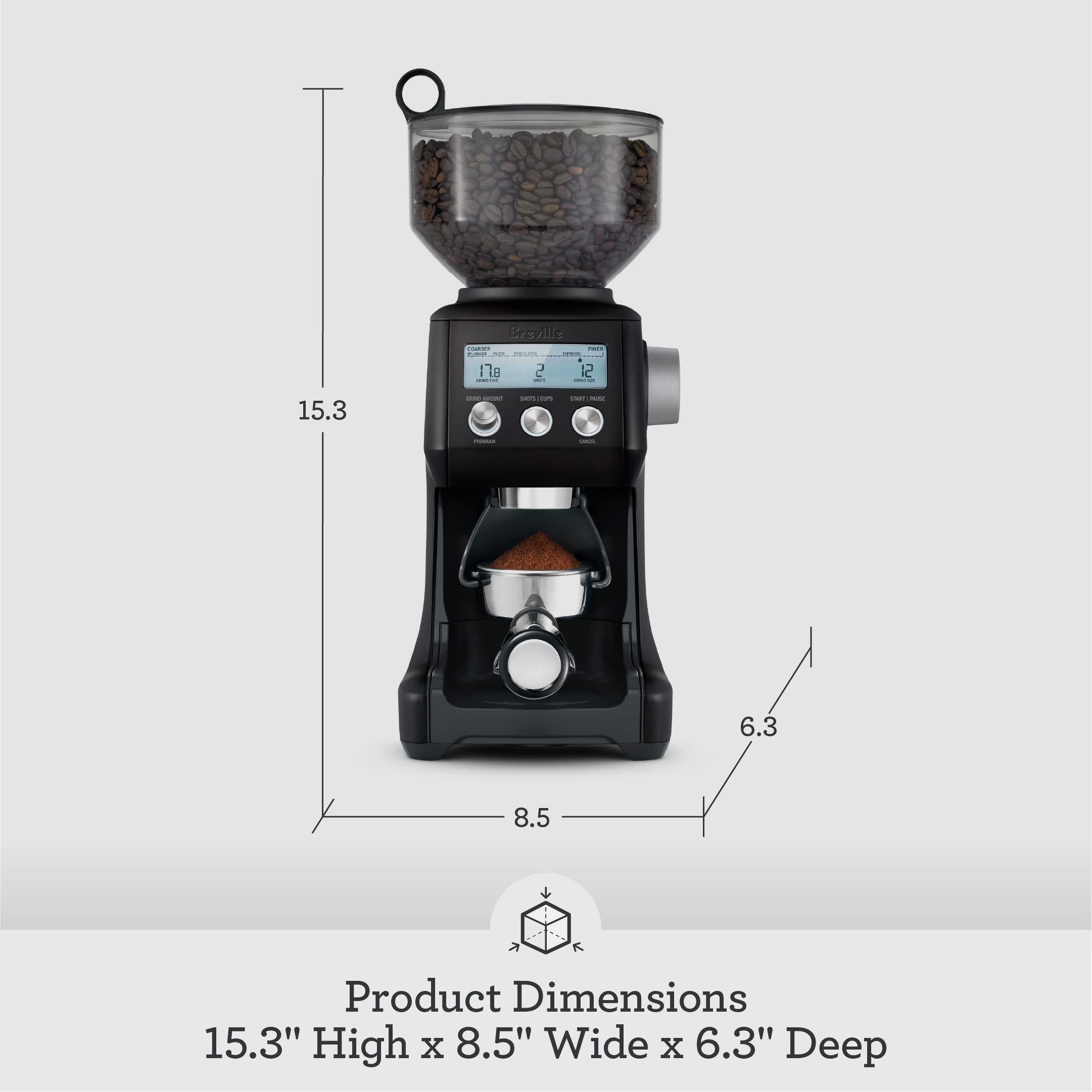 Breville Smart Grinder Pro BCG820BTR Coffee Grinder - Black Truffle | Precision Grinding for Espresso, French Press & Drip Coffee | Perfect for Home Baristas & Coffee Enthusiasts