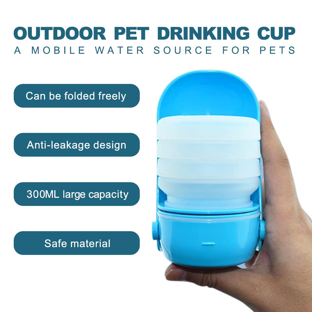 Portable Foldable 300ml Leak Proof Silicone Dog Water Bottle - Travel Pet Water Dispenser for Hiking, Walking & Outdoor Adventures (Blue)