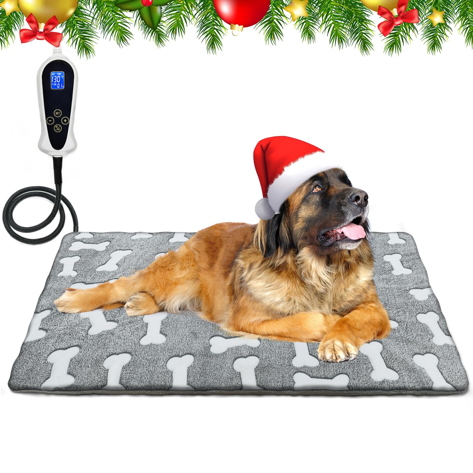 Best Large Dog Heating Pad with Upgraded Normally Open Temperature Controller - 34x21 Inch Pet Heating Mat for Dogs & Cats, Includes Plush Cover (Blue Paw) - Perfect for Cold Weather, Arthritis Relief & Indoor Pet Comfort