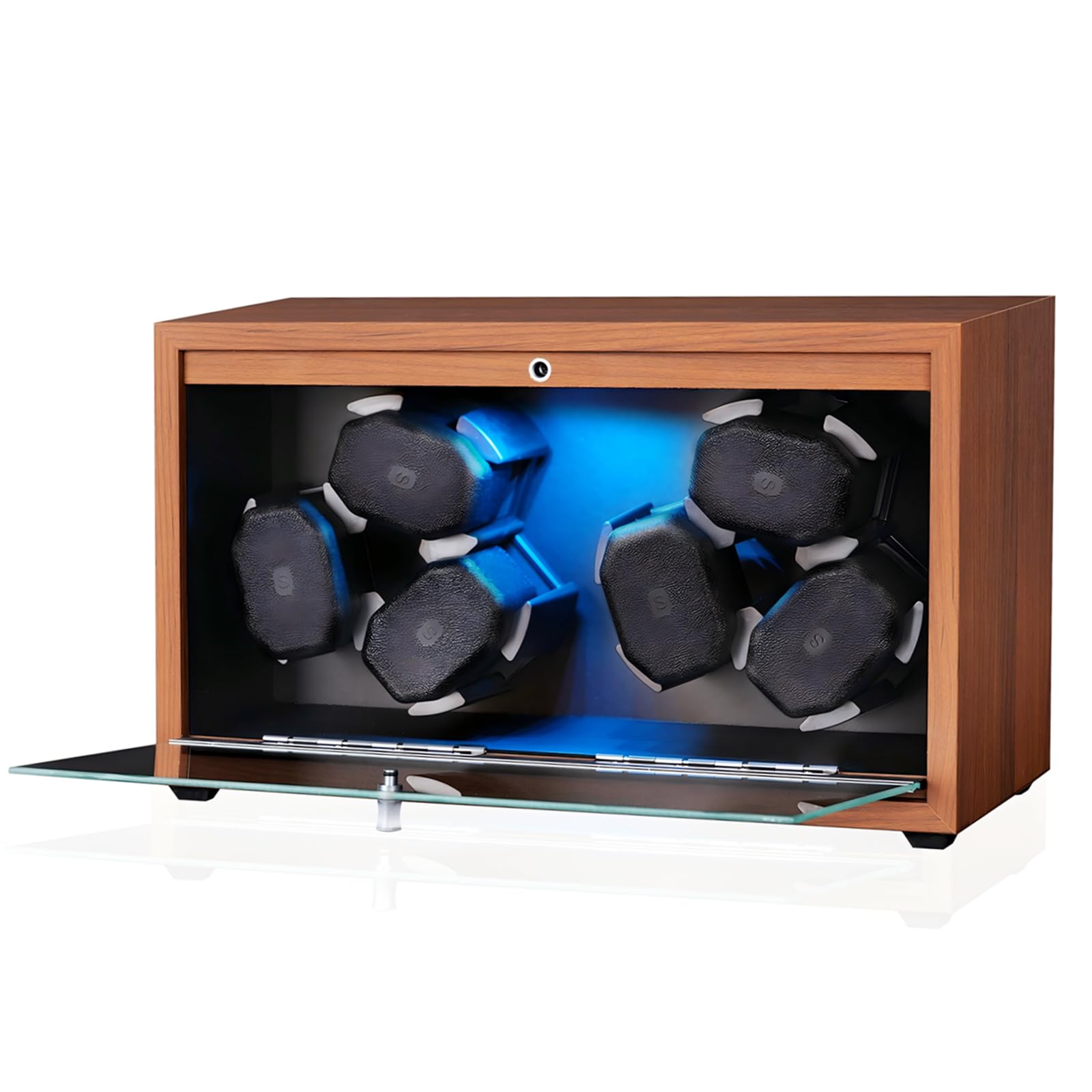 Automatic Watch Winder Box with 6 Watch Capacity - Super Quiet Motor, 4 Rotation Modes & Blue LED Backlight - Premium Wooden Watch Rotator for Men - Perfect Watch Storage & Display Case for Luxury Timepieces (SKW168) - Ideal for Watch Collectors, Travel Storage & Display Cabinets